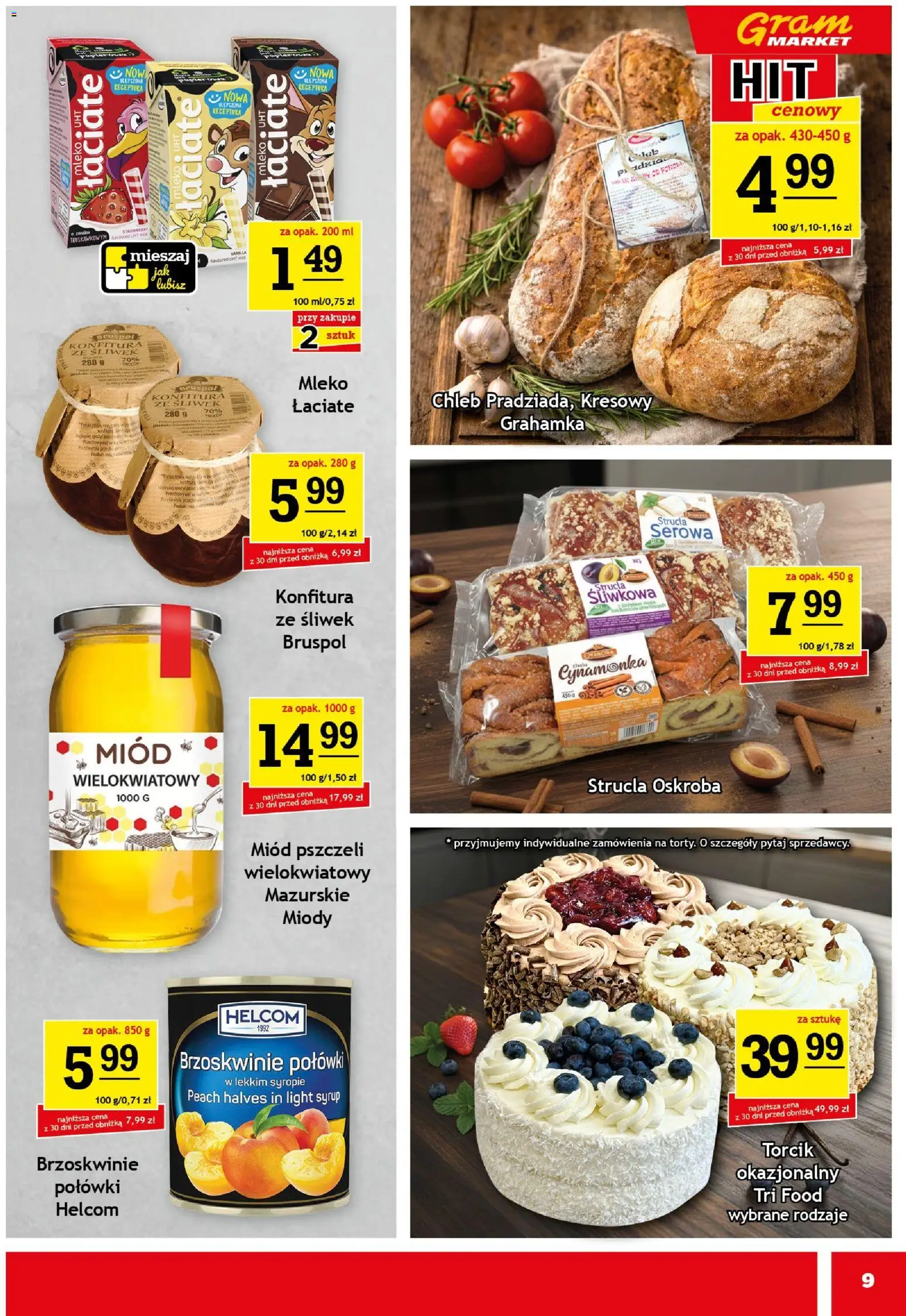 Gram Market Gazetka od 21.01.2026 | Strona: 9 | Produkty: Miód, Mleko, Chleb, Brzoskwinie