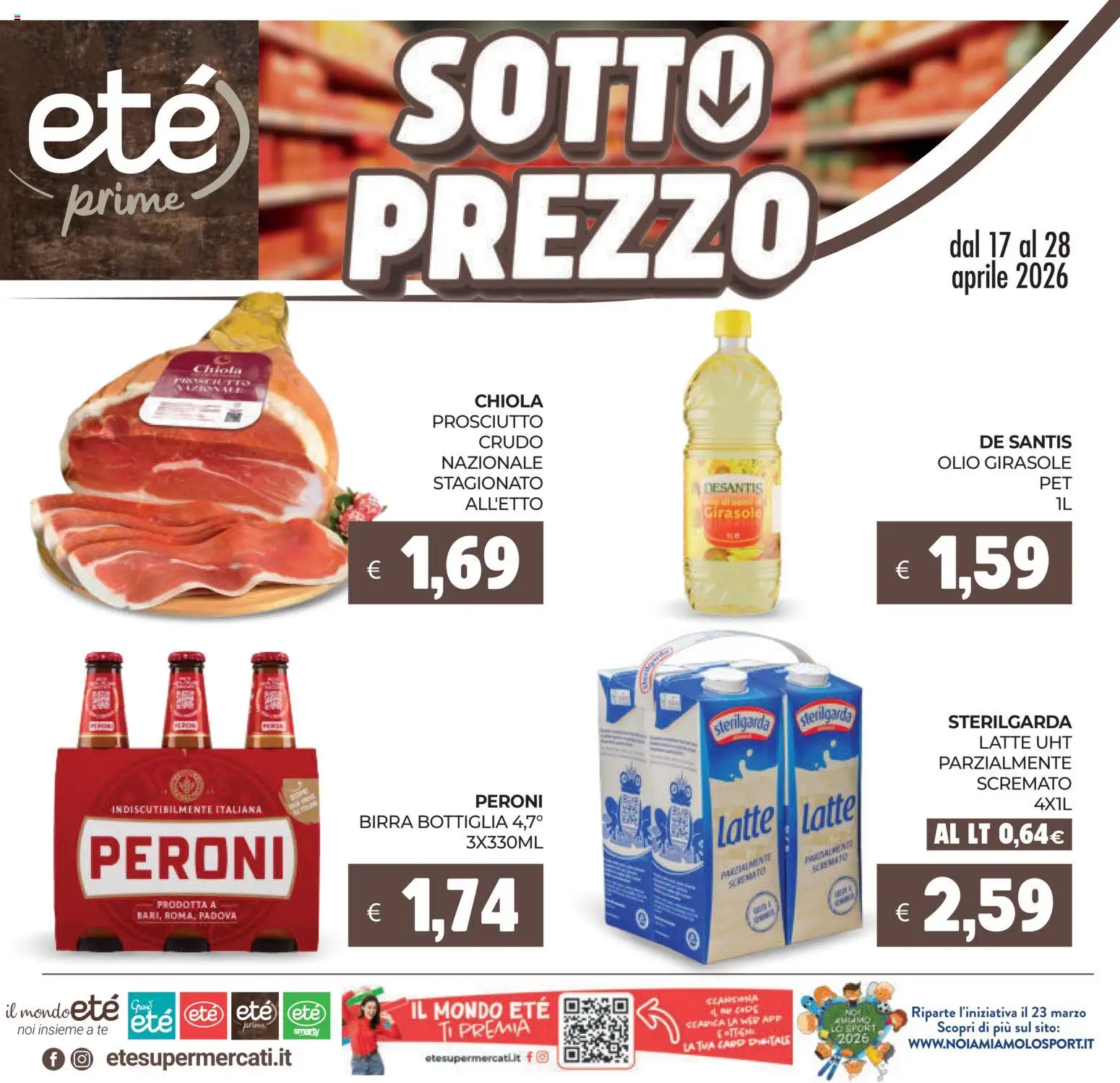 Volantino Eté del 17.04.2026 | Pagina: 1 | Prodotti: Birra, Latte, Olio, Bottiglia