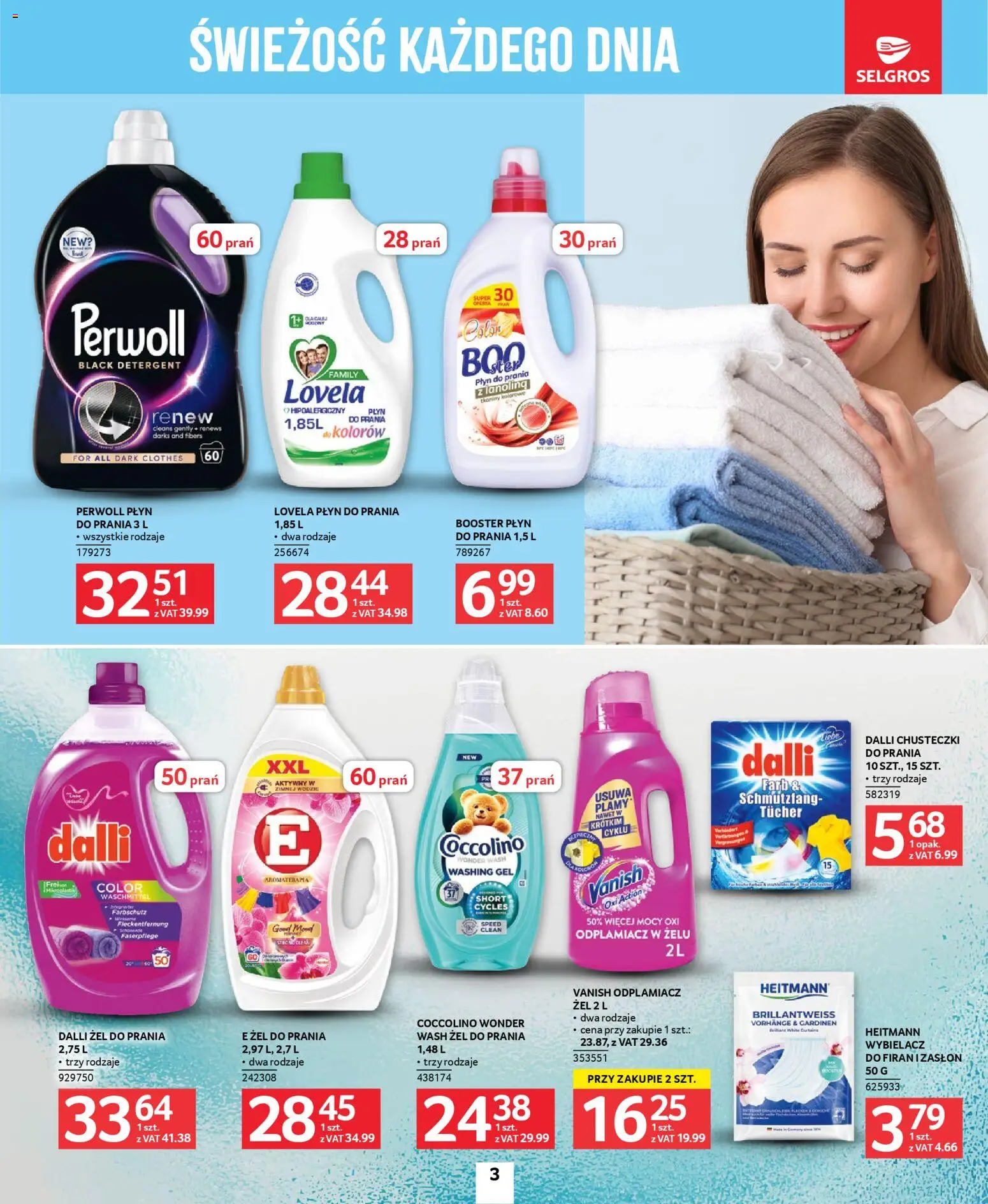 Selgros cash&carry gazetka - Sprzątanie od 26.03.2026 | Strona: 3 | Produkty: Lovela płyn do prania, Vanish, Lovela, Detergent