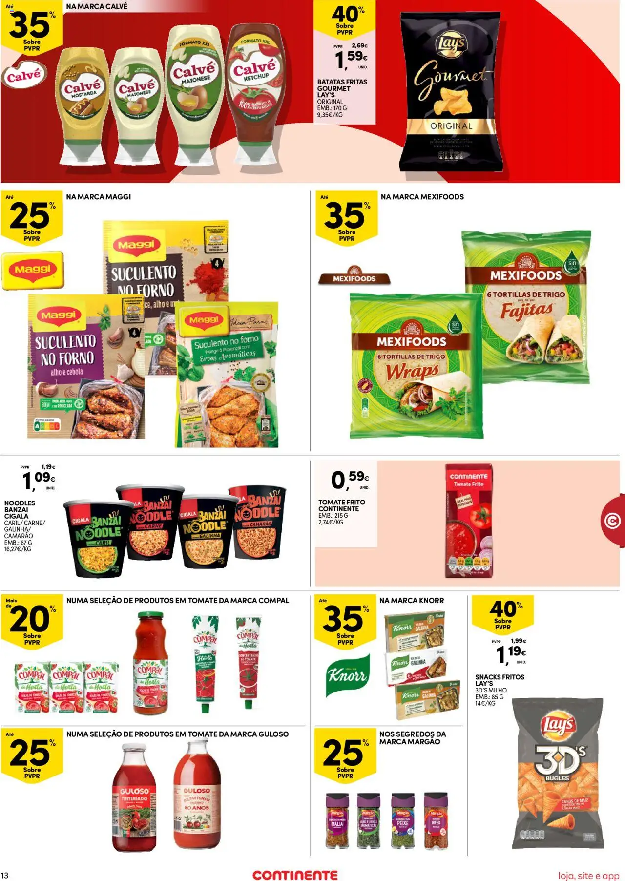 Continente Semanal Continente Bom Dia │ válido de 21.10.2025 | Página: 13 | Produtos: Maionese, Tomate, Batatas fritas, Milho