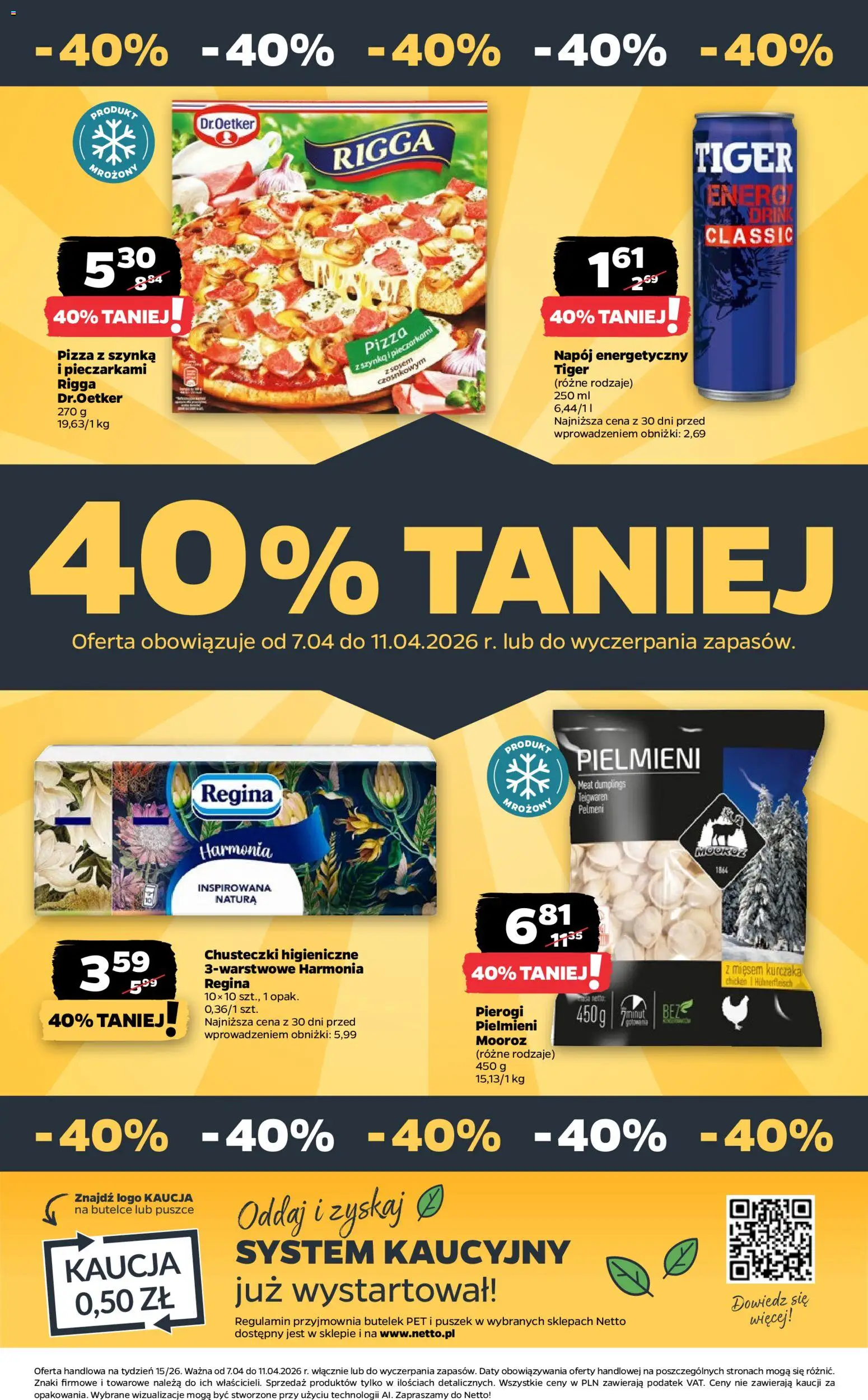 Netto gazetka od wtorku spożywcza od 07.04.2026 | Strona: 27 | Produkty: Pierogi, Chusteczki higieniczne, Szynka, Pizza