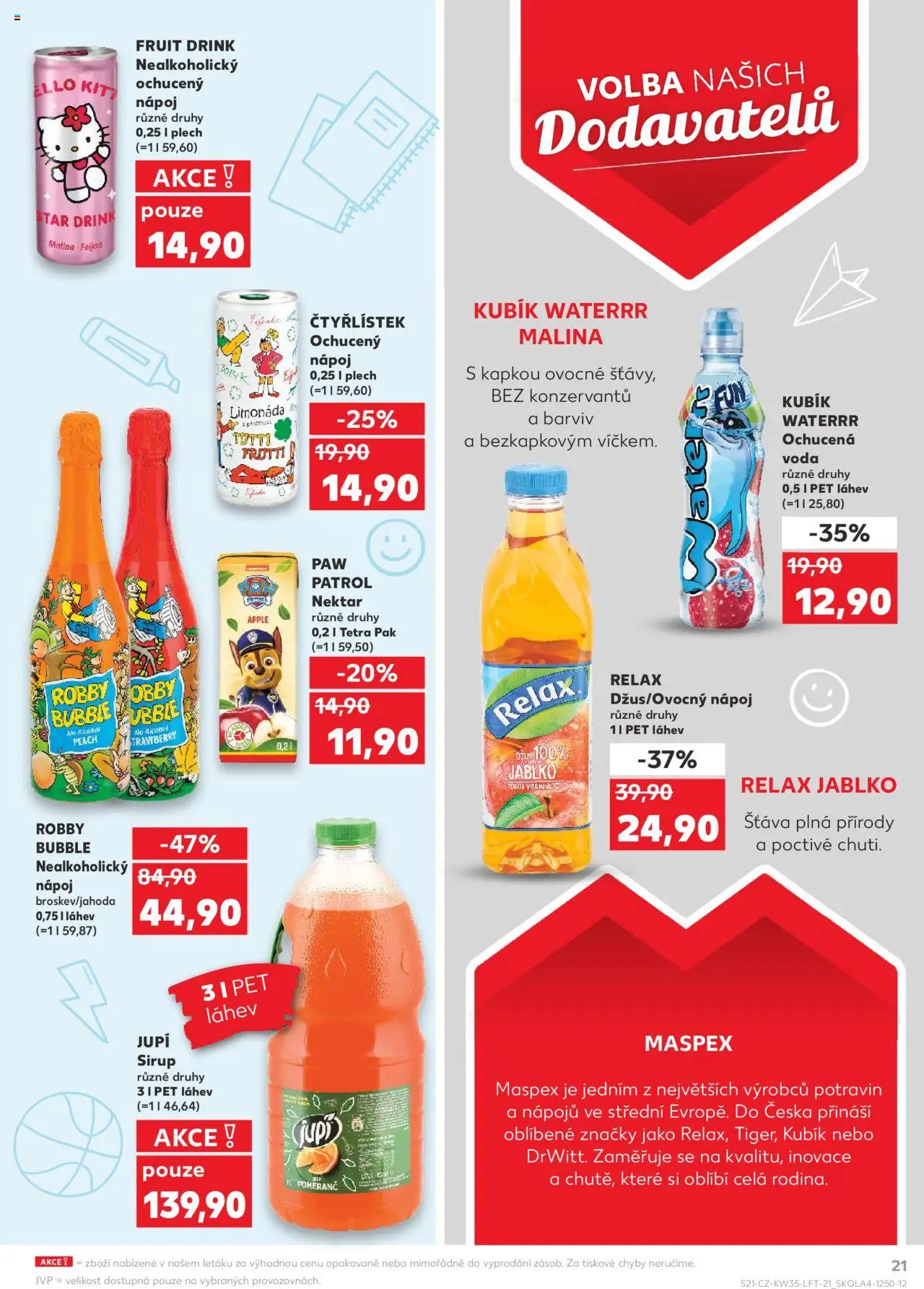 Kaufland leták - Brno od 27.08.2025 | Strana: 21 | Produkty: Voda, Limonáda, Robby Bubble, Plech