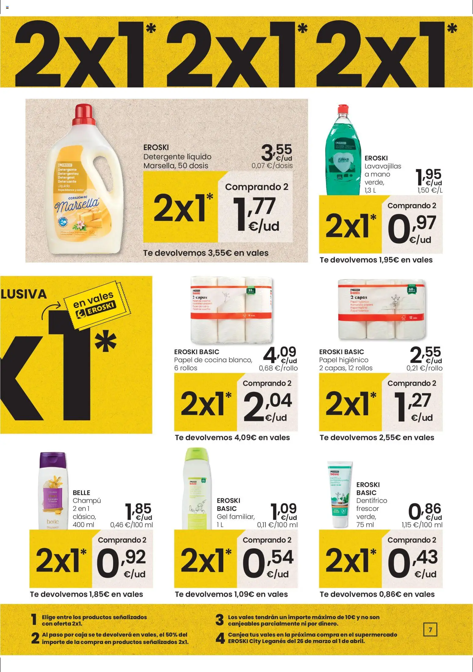 Eroski - City Leganés │ válido desde el 19.03.2026 | Página: 7 | Productos: Papel higienico, Té, Ropa, Lavavajillas