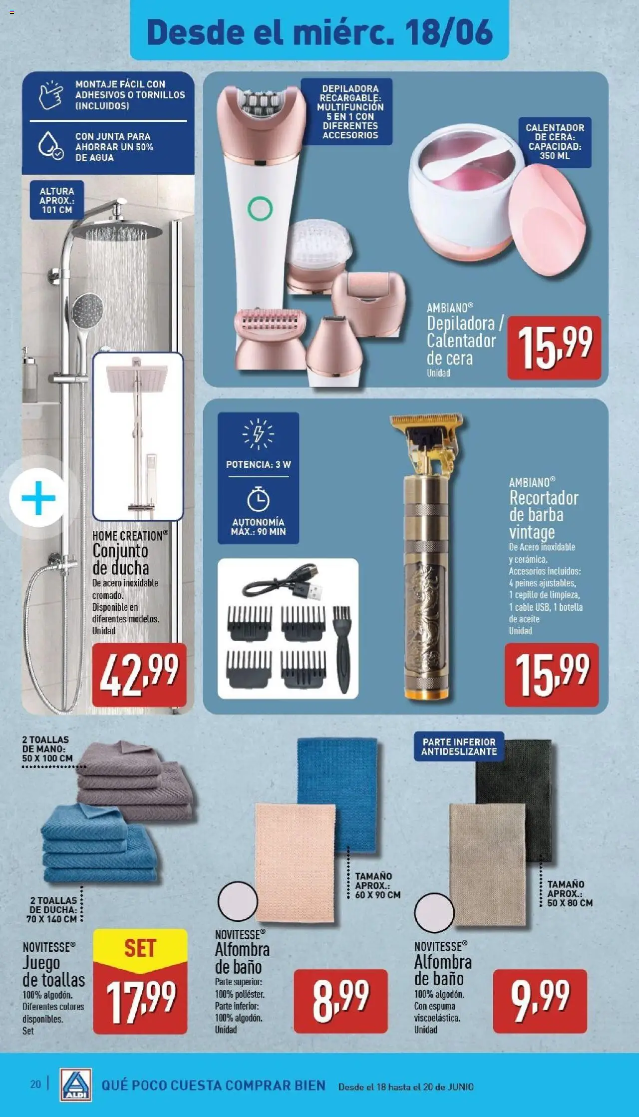 Aldi folleto Canarias │ válido desde el 16.06.2025 | Página: 20 | Productos: Aceite, Depiladora, Baño, Alfombra