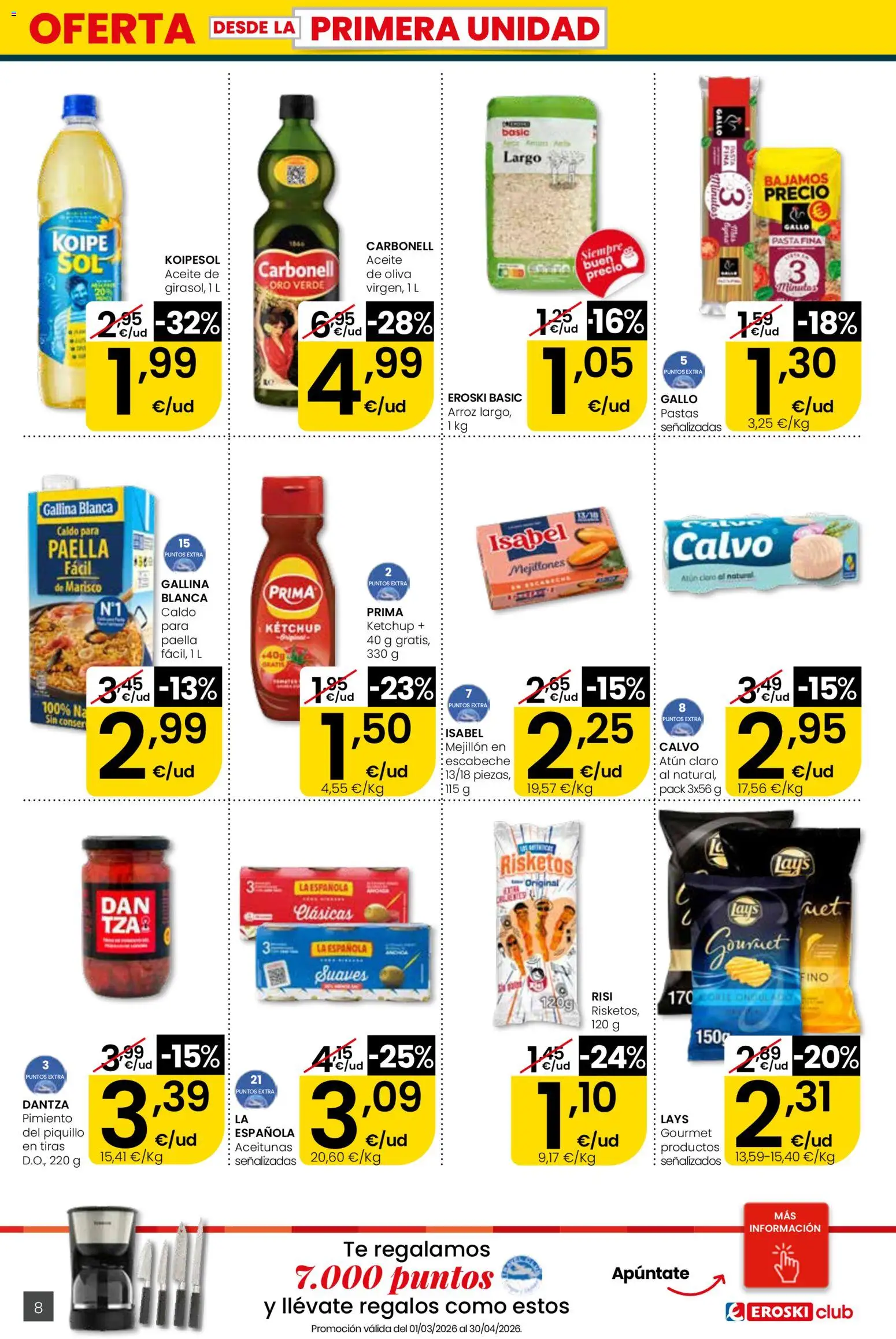 Eroski Quieres ahorrar conmigo City │ válido desde el 16.04.2026 | Página: 8 | Productos: Aceite, Pasta, Té, Atún claro