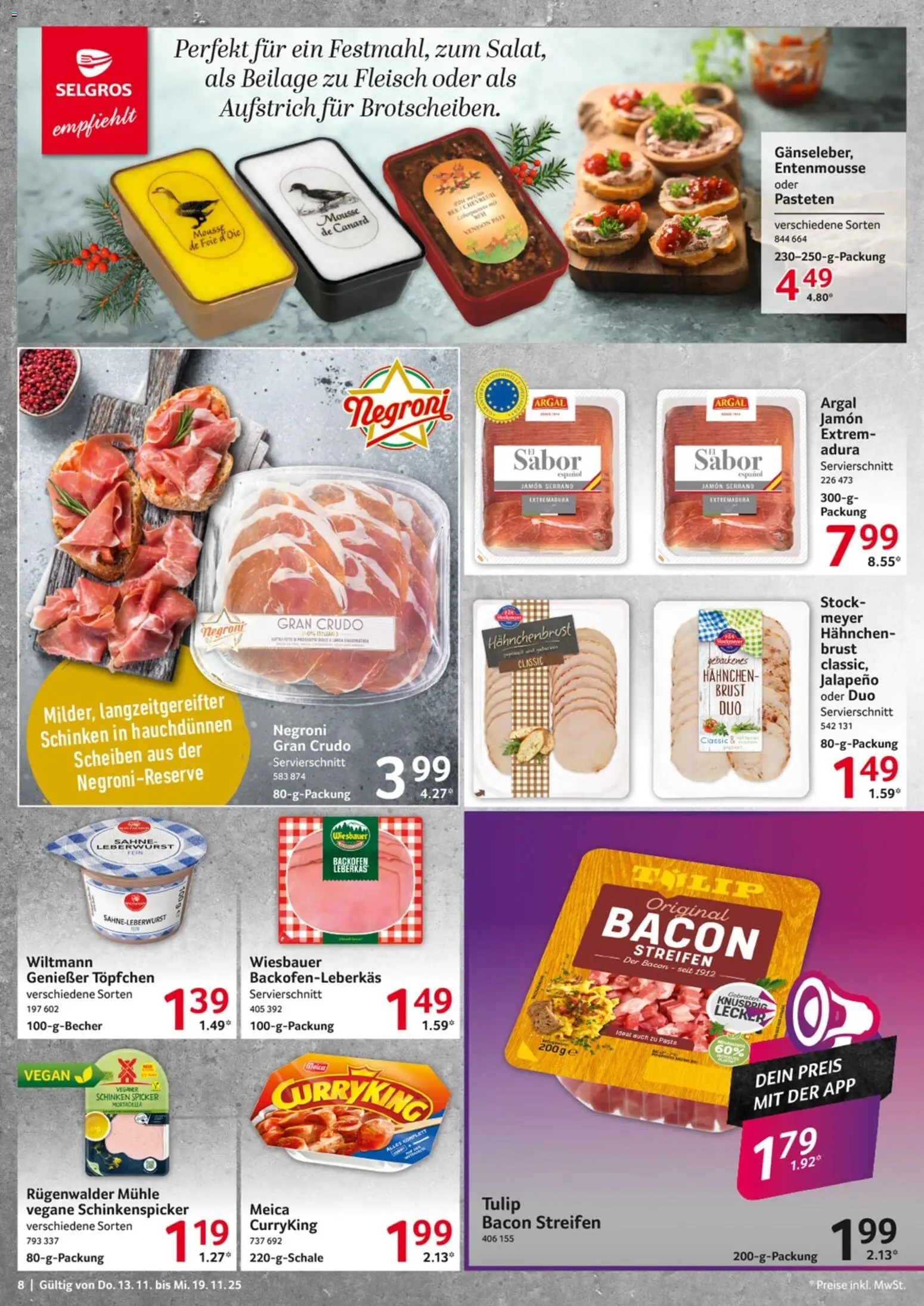 Selgros Prospekt 	 – gültig ab 13.11.2025 | Seite: 8 | Produkte: Meica, Pasta, Schinken, Fleisch