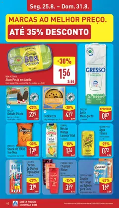 Aldi folheto │ válido de 25.08.2025 | Página: 12 | Produtos: Agua, Azeite, Salmão, Leite