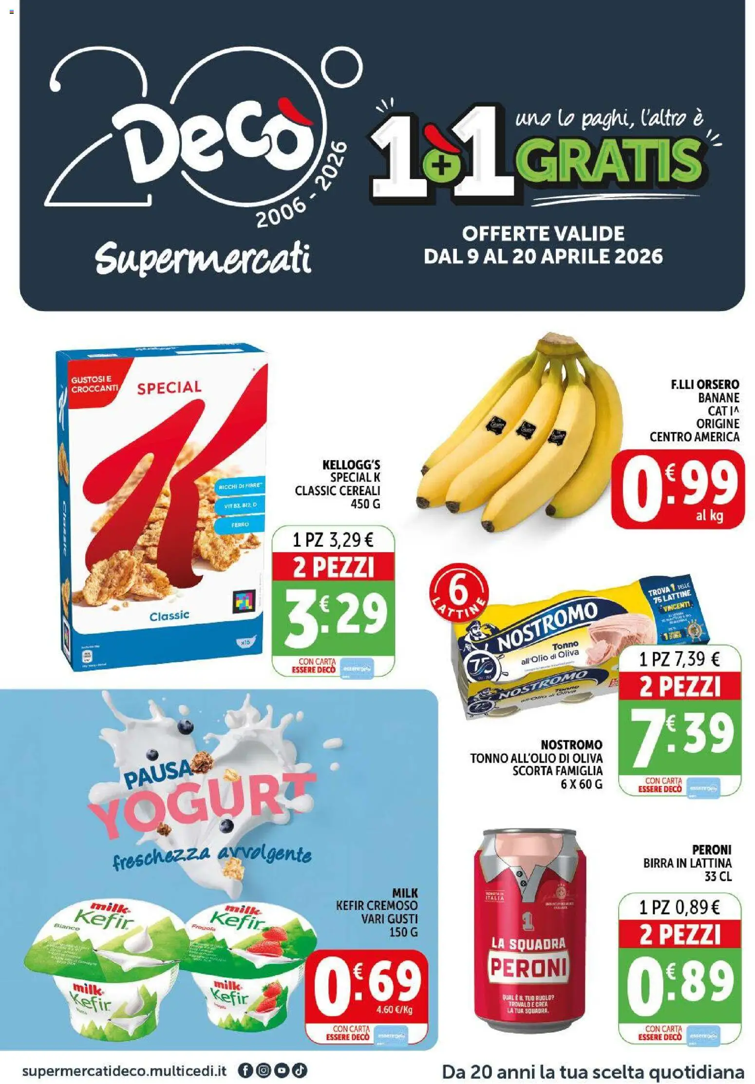 Volantino Decò del 09.04.2026 | Pagina: 1 | Prodotti: Birra, Banane, Cereali, Tonno