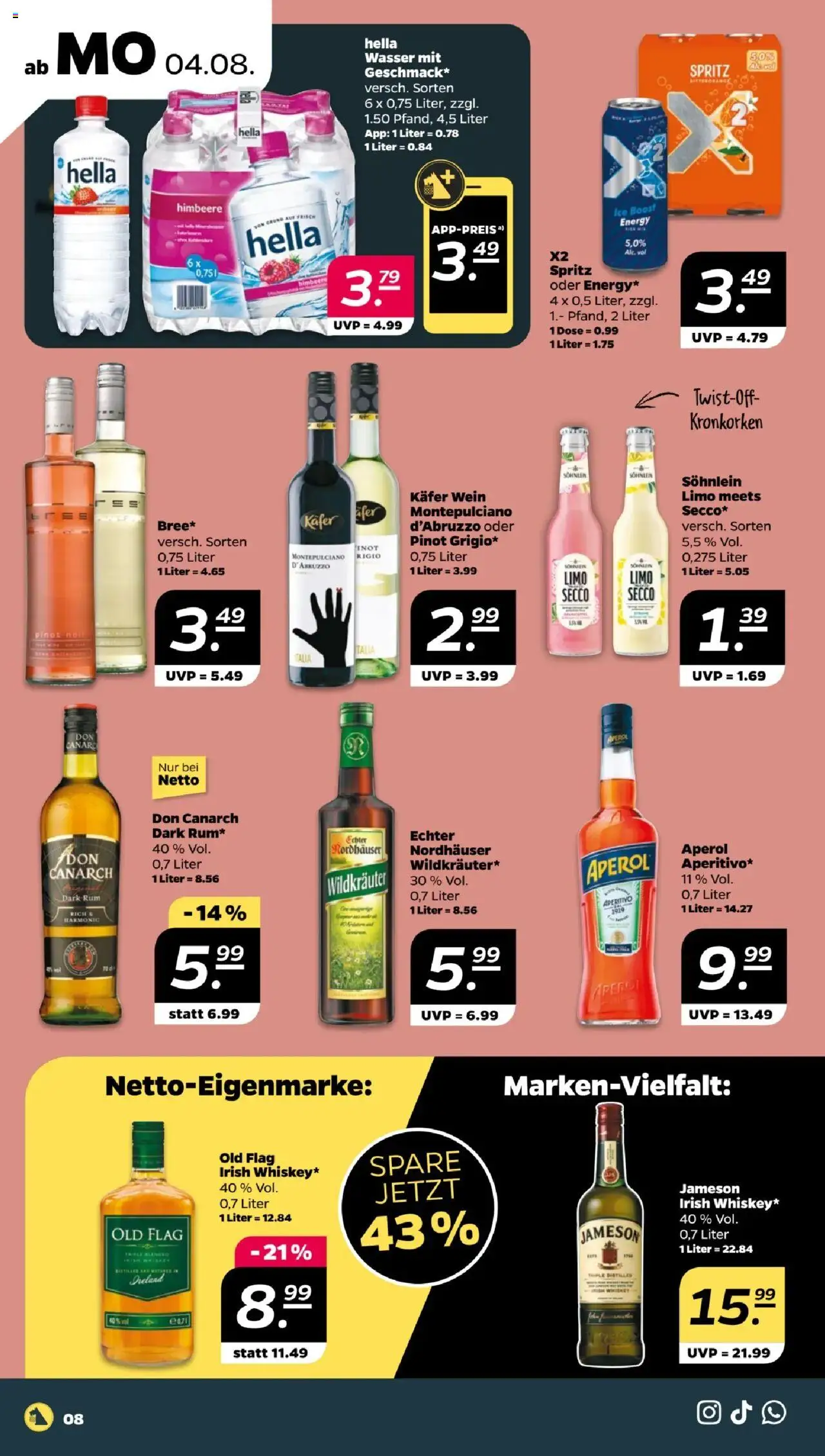 Netto Prospekt 	 - gültig ab dem 04.08.2025 | Seite: 8 | Produkte: Rum, Wasser, Hella, Himbeere