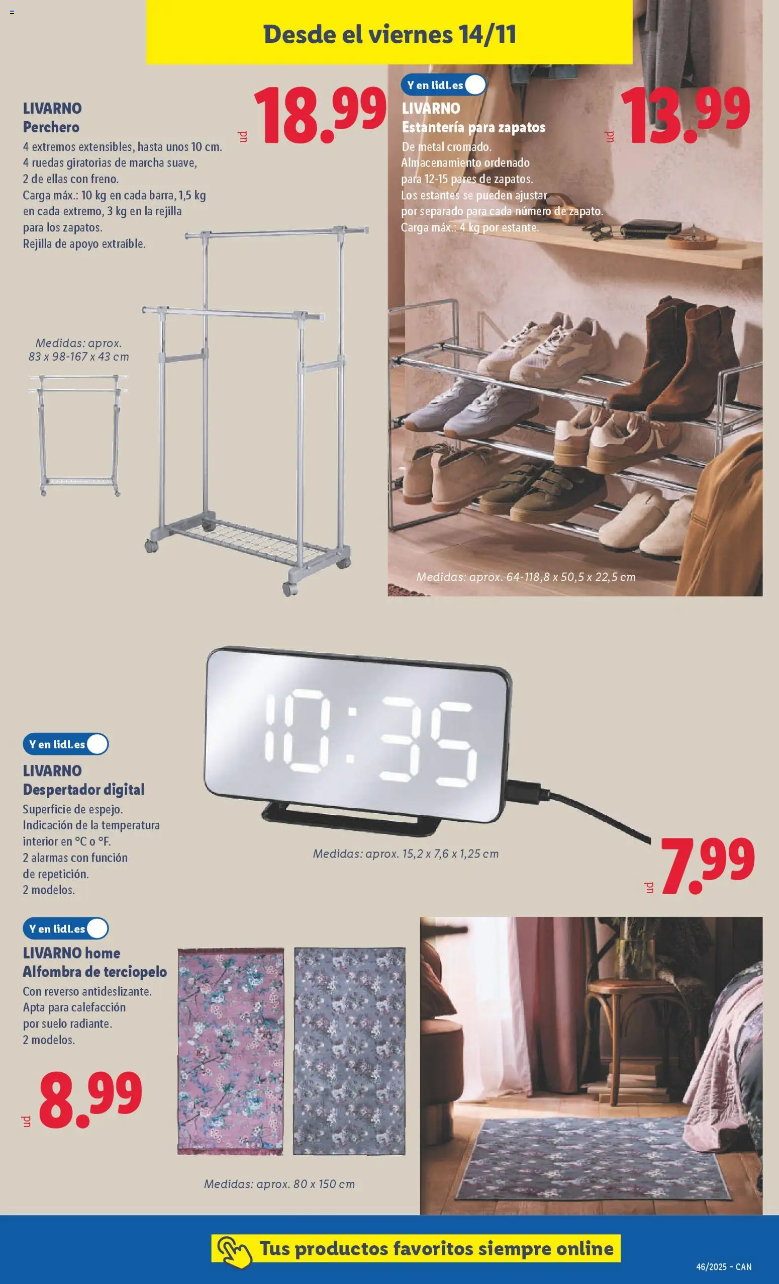 Lidl - Canarias │ válido desde el 10.11.2025 | Página: 25 | Productos: Perchero, Estantería para zapatos, Despertador, Alfombra