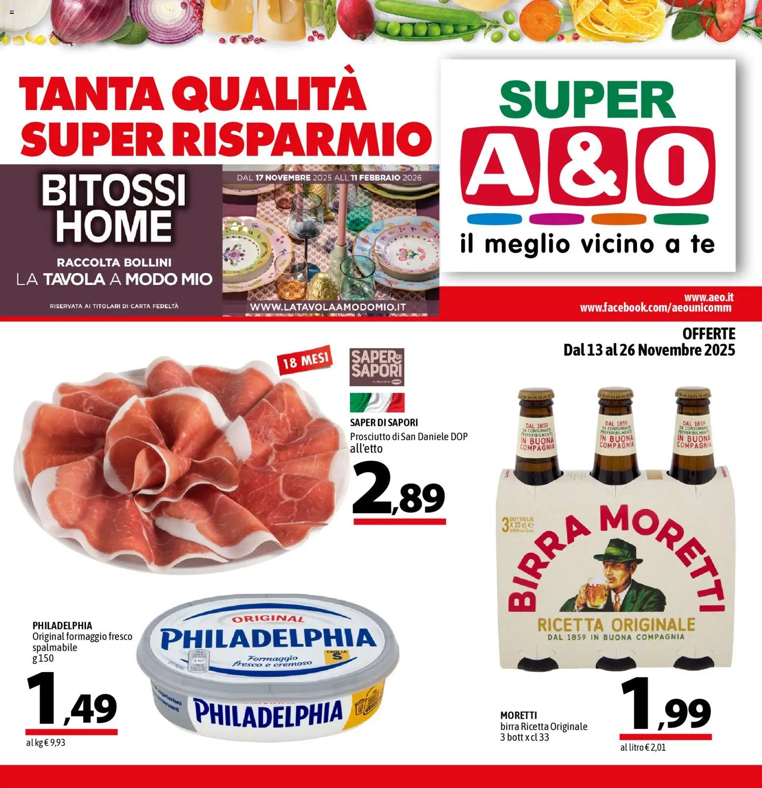 Volantino A&O del 13.11.2025 | Pagina: 1 | Prodotti: Birra, Tè, Formaggio, Prosciutto