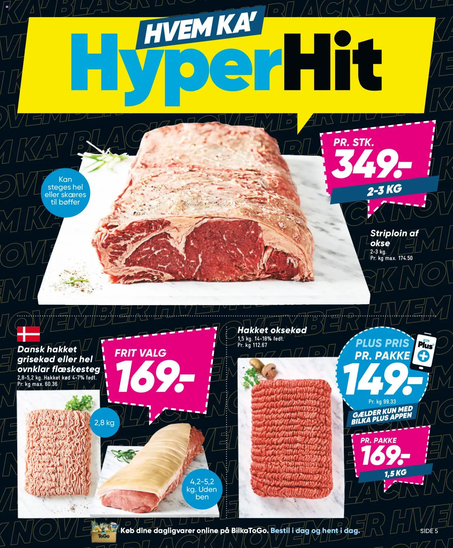 Bilka tilbudsavis – gyldig fra 31.10.2025 | Side: 5 | Produkter: Bøffer, Hakket kød, Oksekød, Flæskesteg