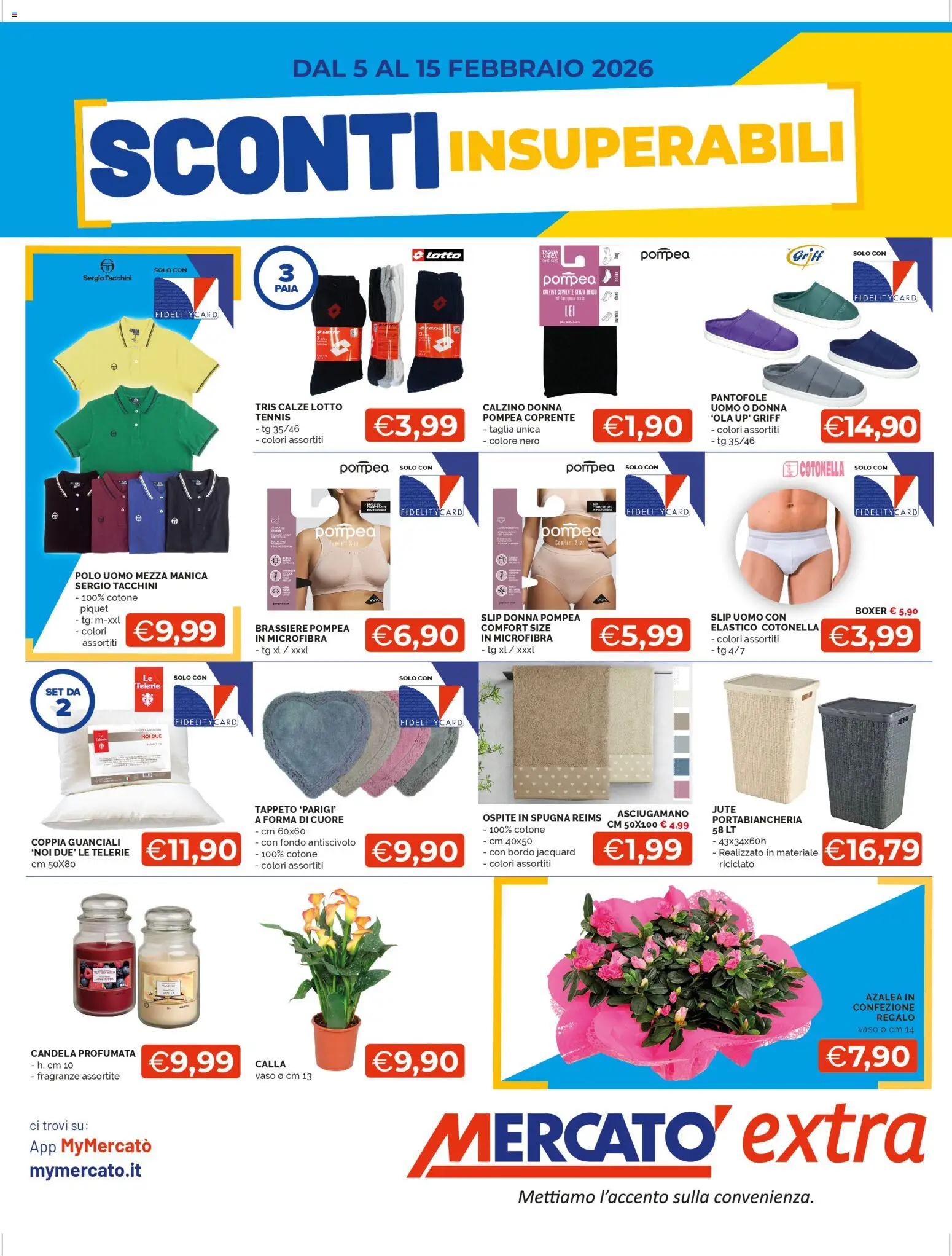 Volantino Mercatò del 05.02.2026 | Pagina: 1 | Prodotti: Slip, Boxer, Asciugamano, Candela