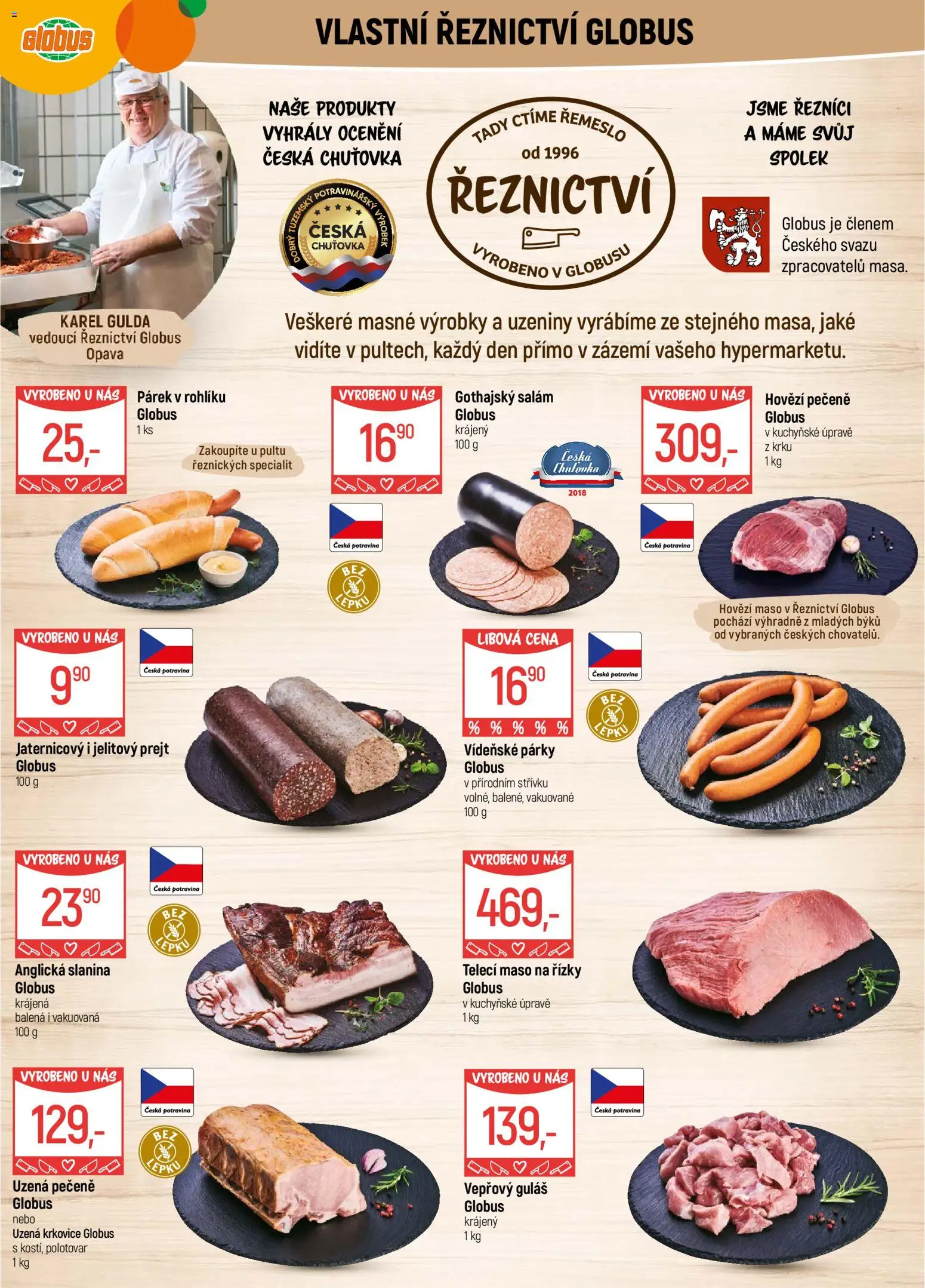 Globus leták - Opava od 14.01.2026 | Strana: 5 | Produkty: Párky, Anglická slanina, Guláš, Uzená krkovice