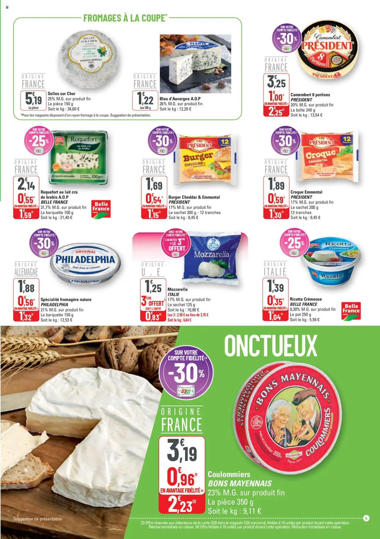  | Page: 5 | Produits: Mozzarella, Philadelphia, Cheddar, Camembert