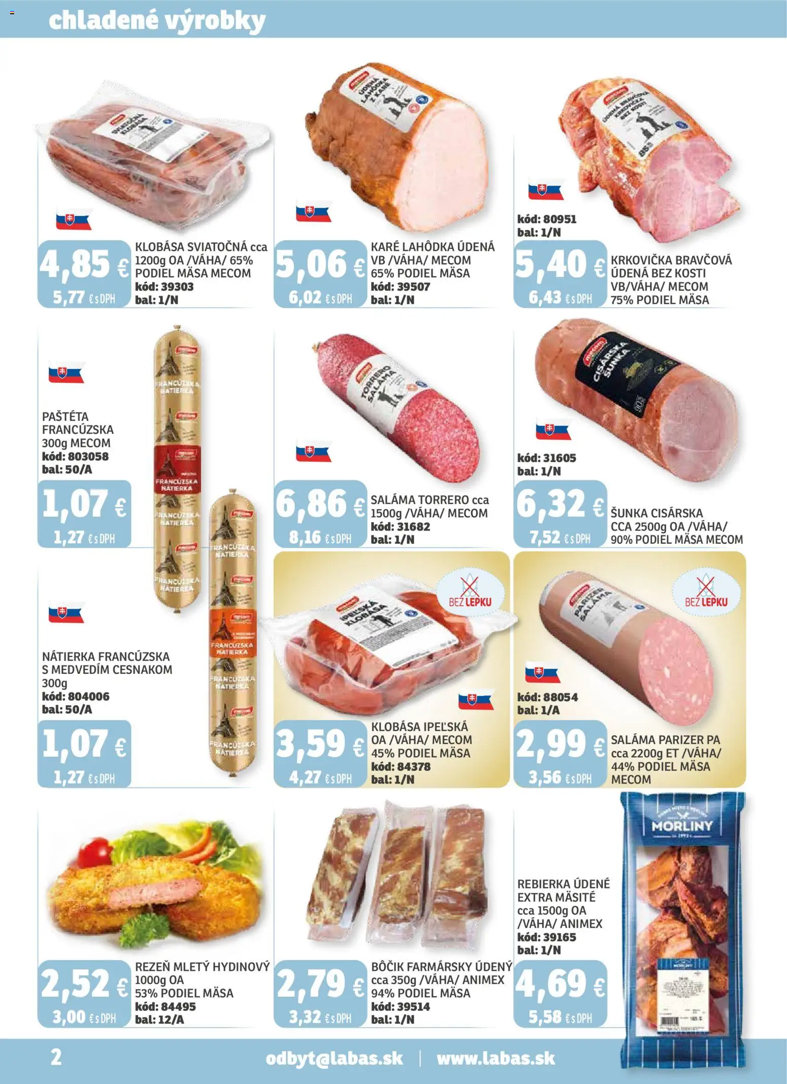 Nové Labaš akcie – leták je platný od 12.12.2025 | Strana: 2 | Produkty: Saláma, Šunka, Klobása, Krkovička