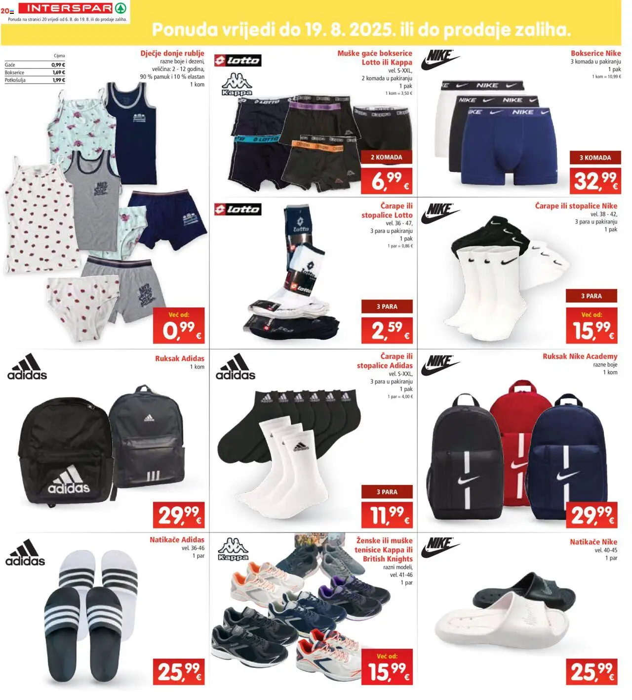 Interspar katalog | vrijedi od 06.08.2025 | Stranica: 20 | Proizvodi: Natikače, Donje rublje, Čarape, Bokserice