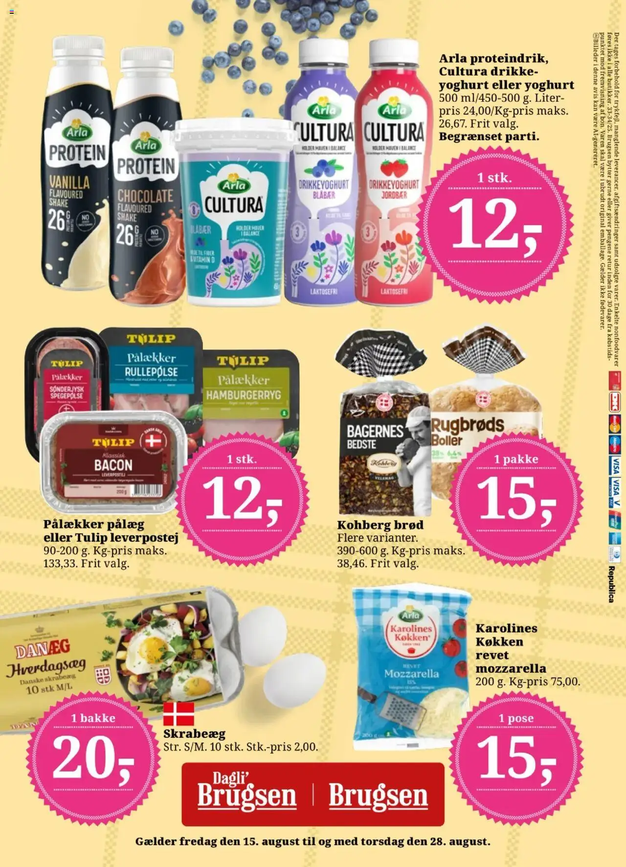 Dagli'Brugsen Tilbudsavis gyldig fra 15.08.2025 | Side: 17 | Produkter: Jordbær, Leverpostej, Drikkeyoghurt, Hamburgerryg