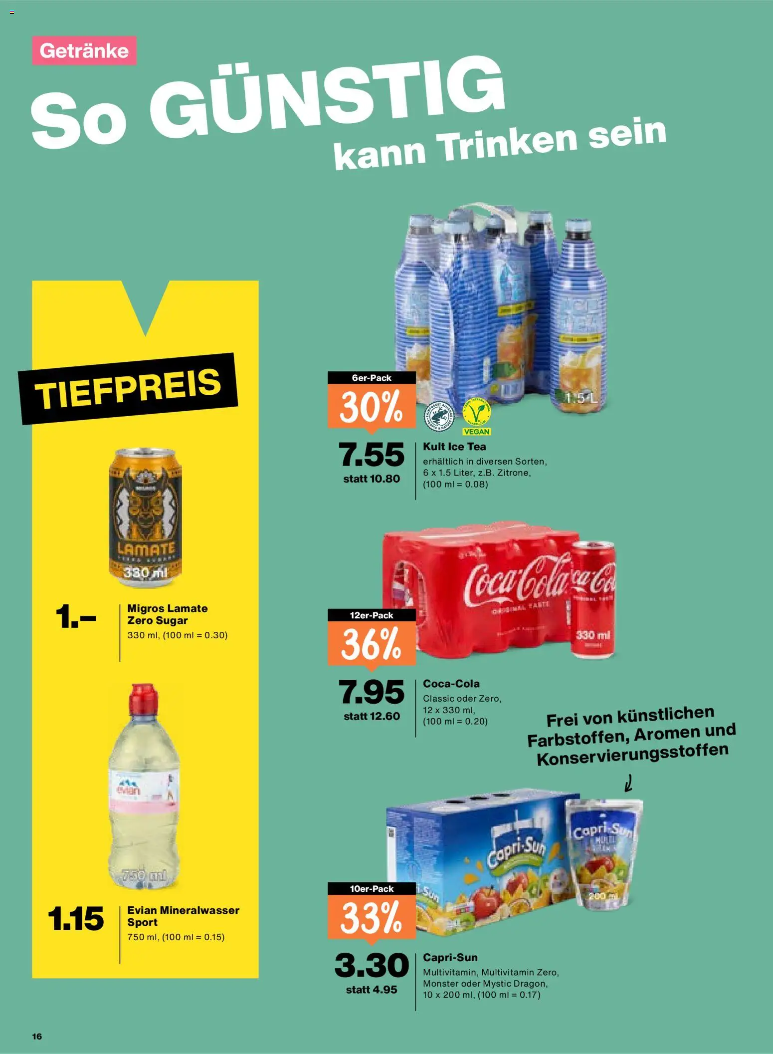 Migros aktionen – gültig ab 19.03.2026 | Seite: 16 | Produkte: Coca Cola, Mineralwasser, Zitrone
