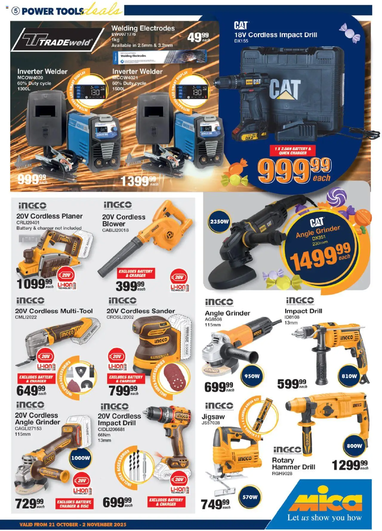 New MICA catalogue – valid from 21.10.2025 | Page: 5 | Products: Battery, Hammer, Brush, Angle grinder