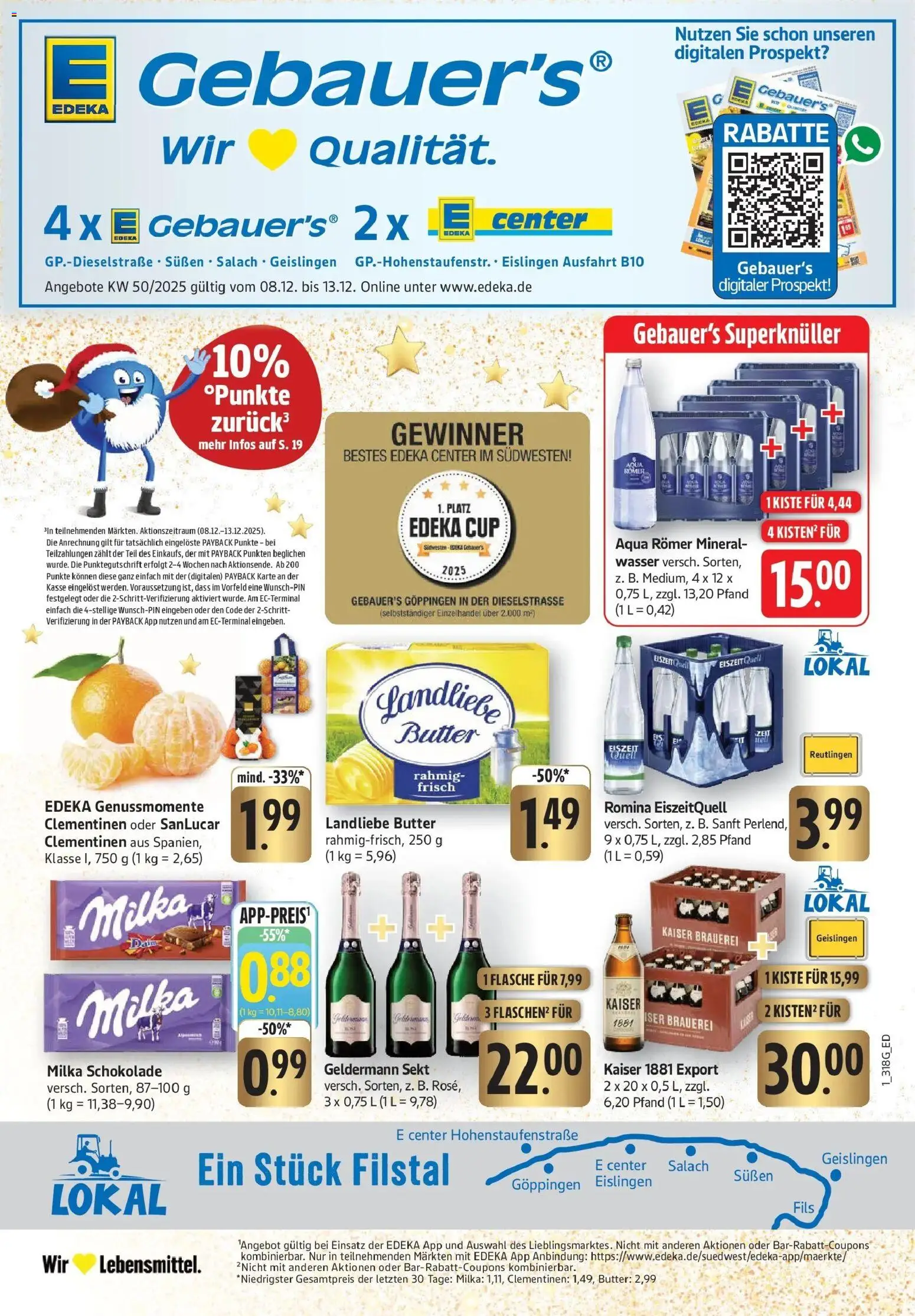 Edeka prospekt Geislingen	 – gültig ab 08.12.2025 | Seite: 1 | Produkte: Schokolade, Milka schokolade, Landliebe butter, Mineralwasser