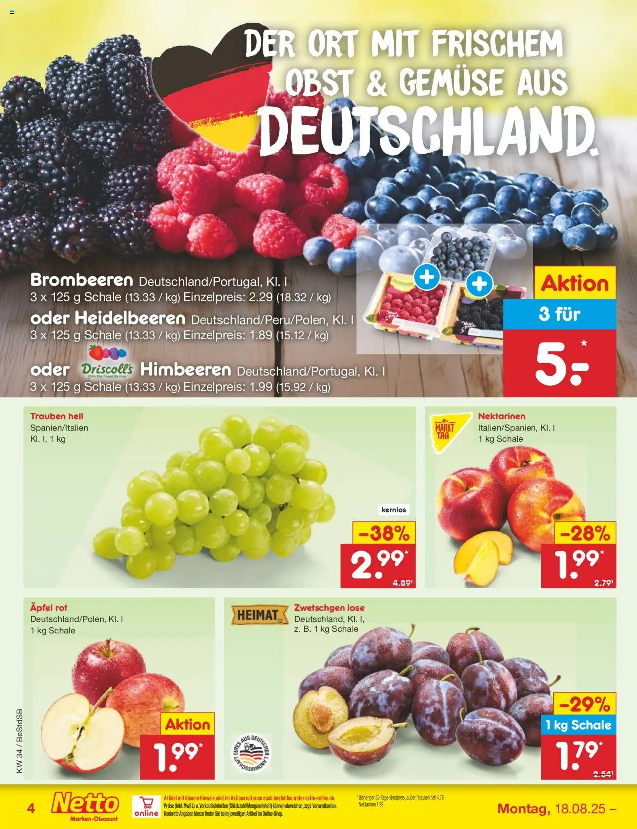 Netto Marken-Discount Prospekt 	 - gültig ab dem 18.08.2025 | Seite: 4 | Produkte: Trauben, Äpfel, Zwetschgen, Gemüse