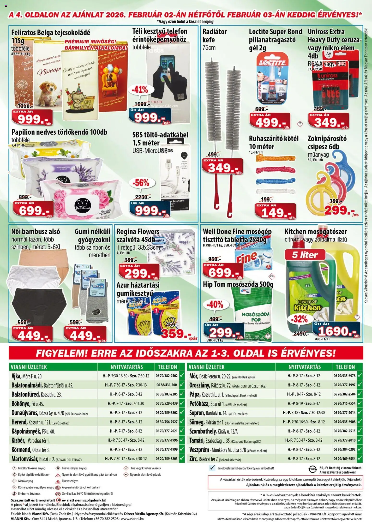 Vianni akciós ujság - amely érvényes a következő dátumtól: 28.01.2026 | Oldal: 4 | Termékek: Radiátor, Tejcsokoládé, Kefe, Citrom