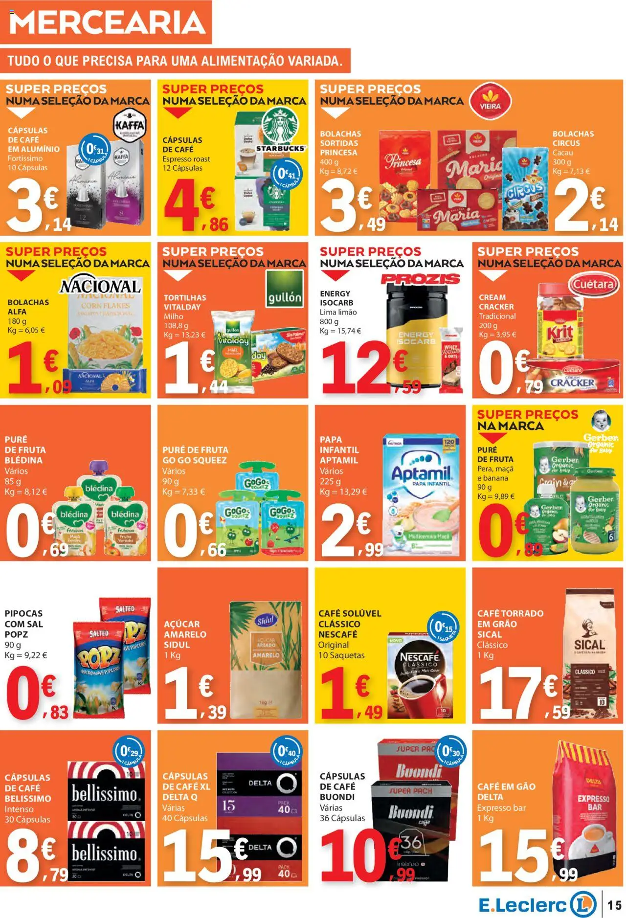 E.Leclerc folheto │ válido de 16.10.2025 | Página: 15 | Produtos: Bolachas, Café solúvel, Maça, Milho