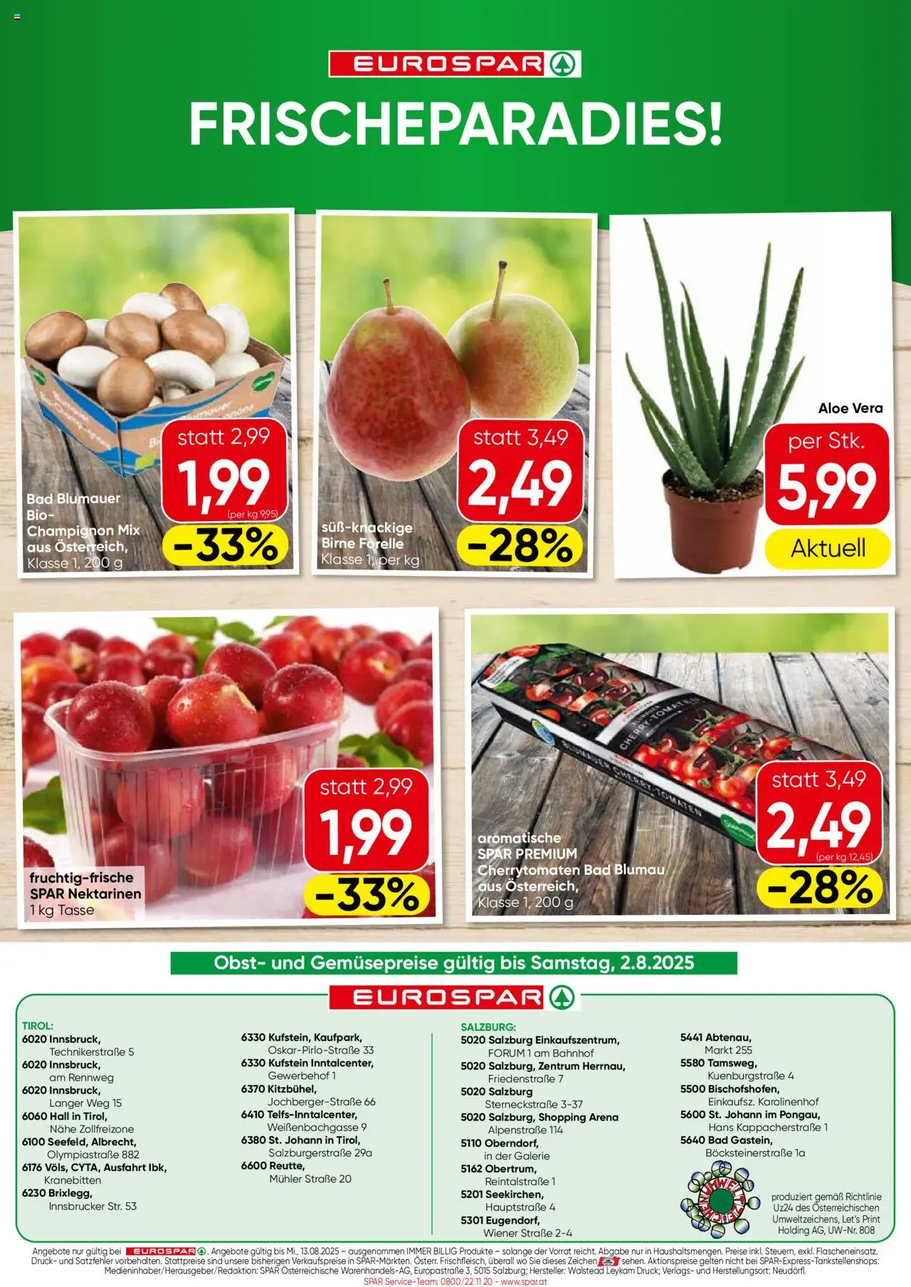 Eurospar Flugblatt - Salzburg gültig ab 31.07.2025 | Seite: 16 | Produkte: Obst, Birne, Bad, Tomaten