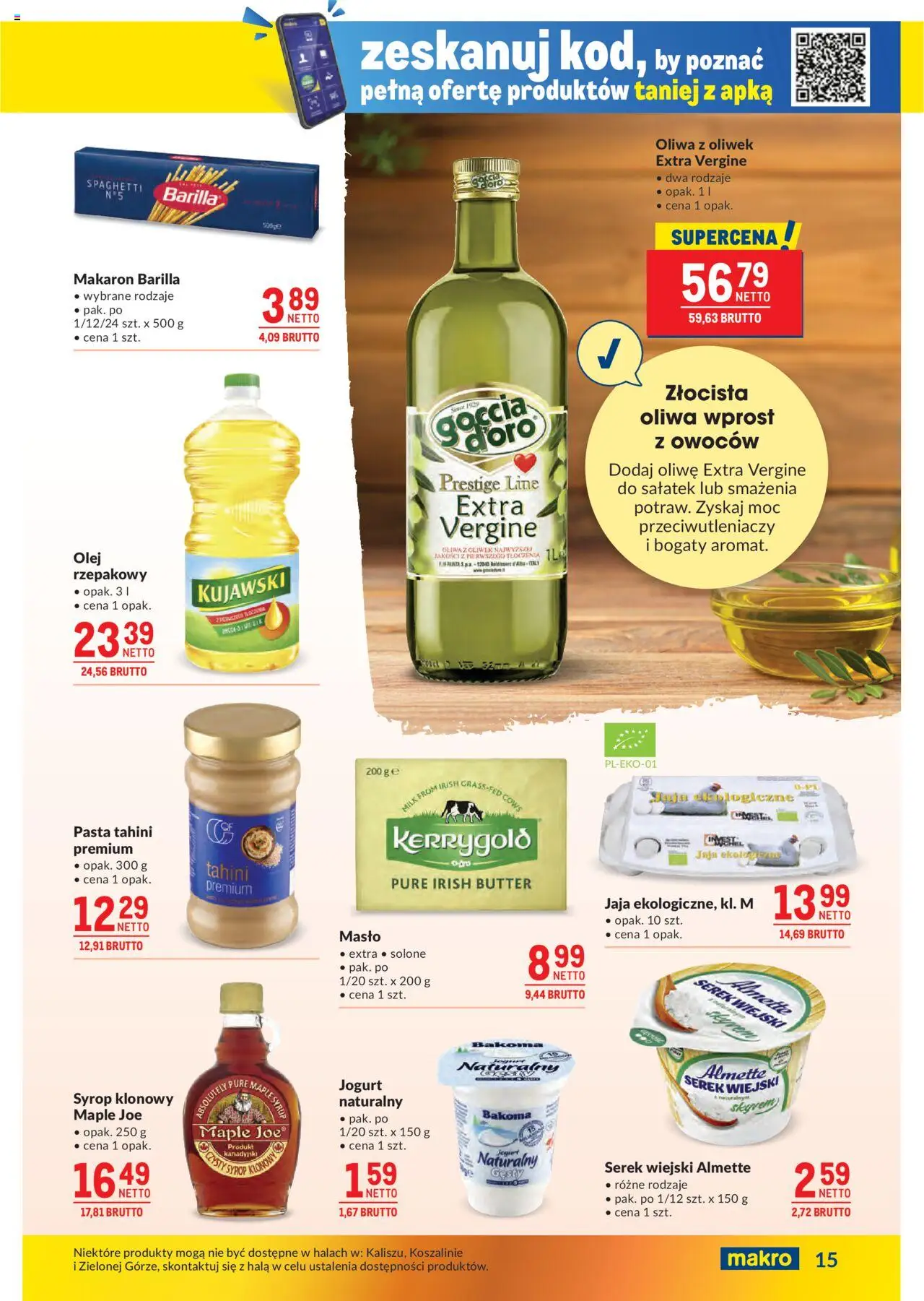 Makro Gazetka od 14.10.2025 | Strona: 15 | Produkty: Syrop klonowy, Makaron, Pasta tahini, Jaja