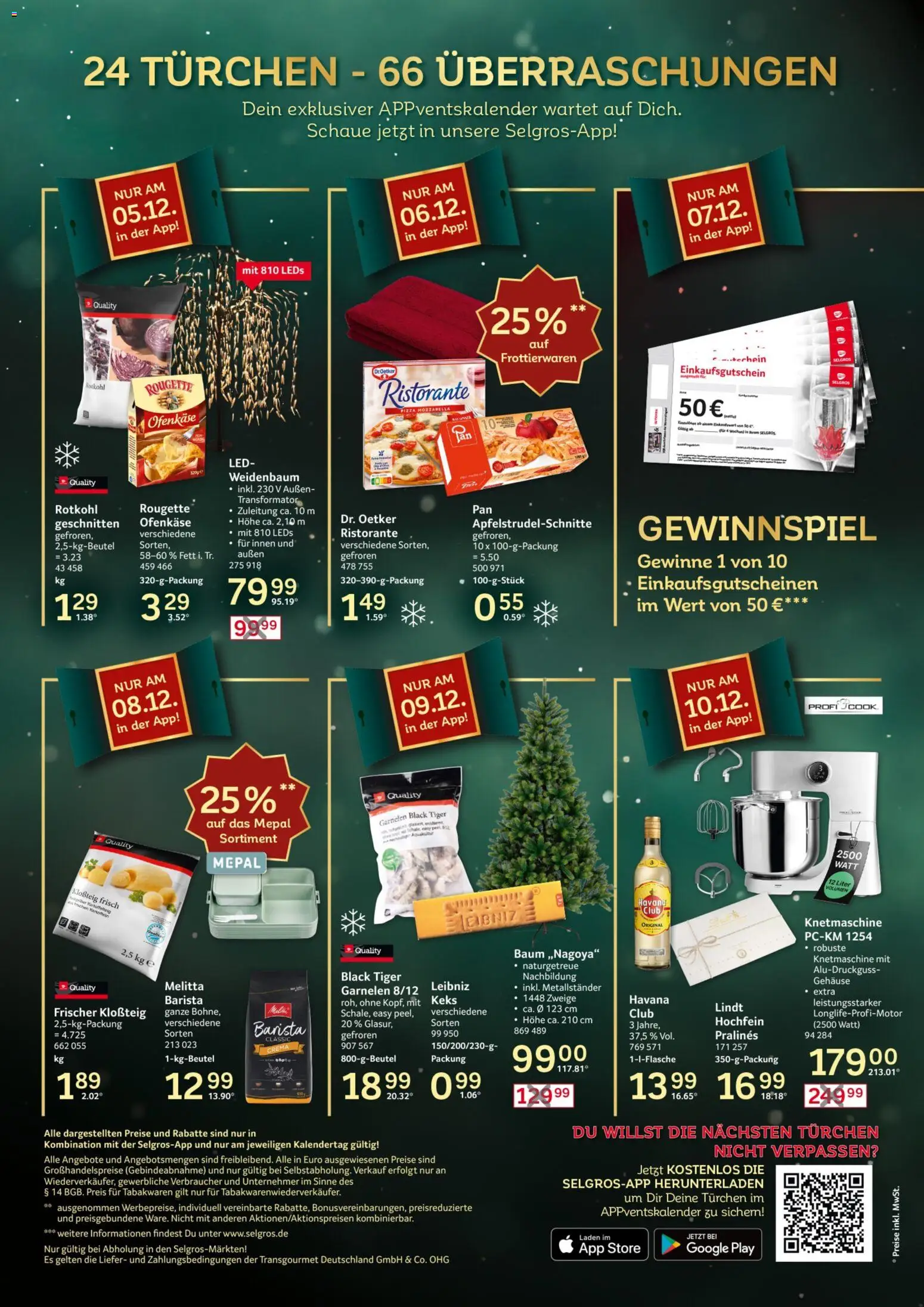 Selgros Appventskalender – gültig ab 01.12.2025 | Seite: 2 | Produkte: Melitta, Mozzarella, Garnelen, Kartoffeln