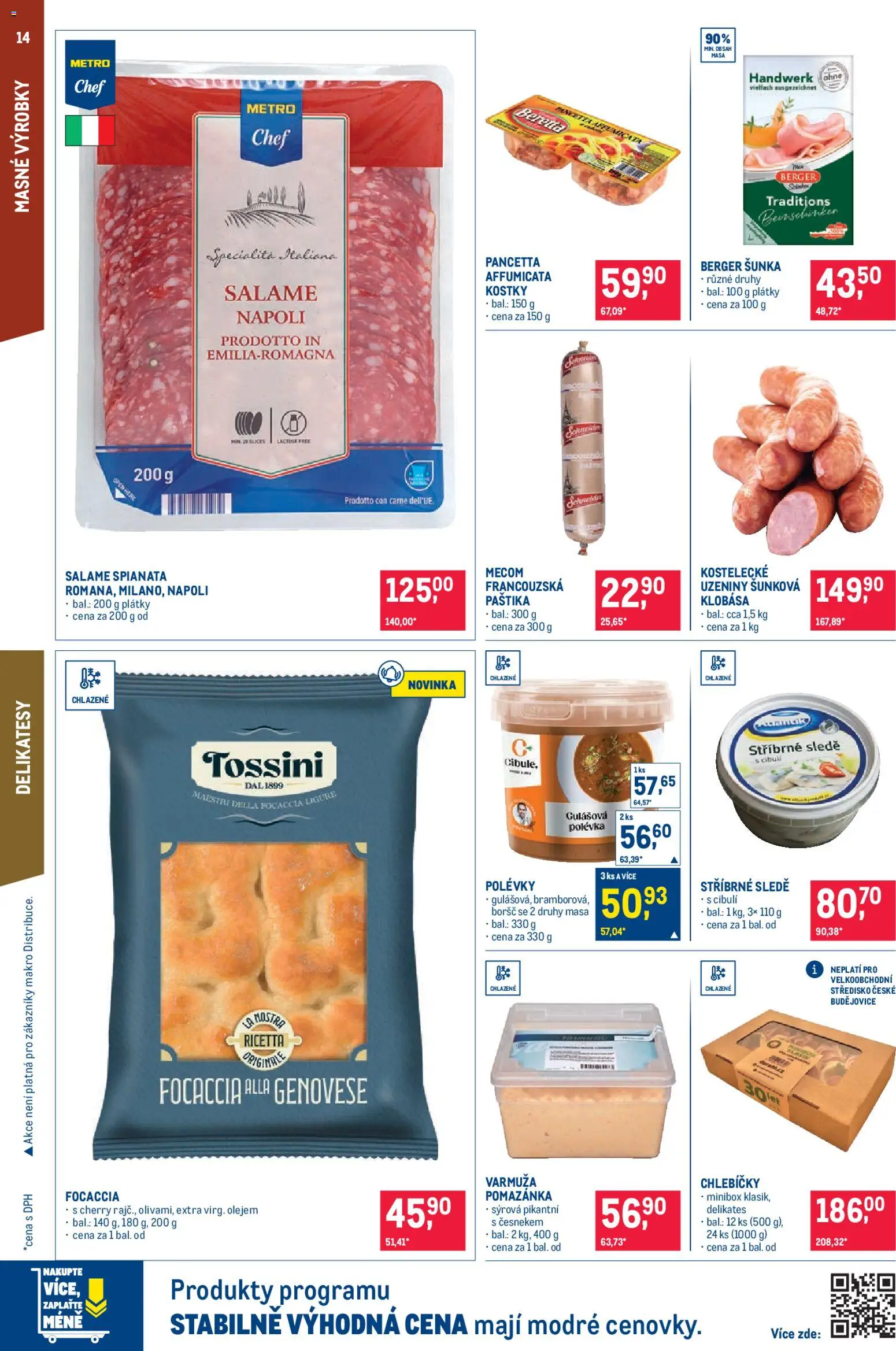 Makro leták - Pro milovníky jídla od 28.01.2026 | Strana: 14 | Produkty: Šunka, Focaccia, Pomazánka, Pancetta