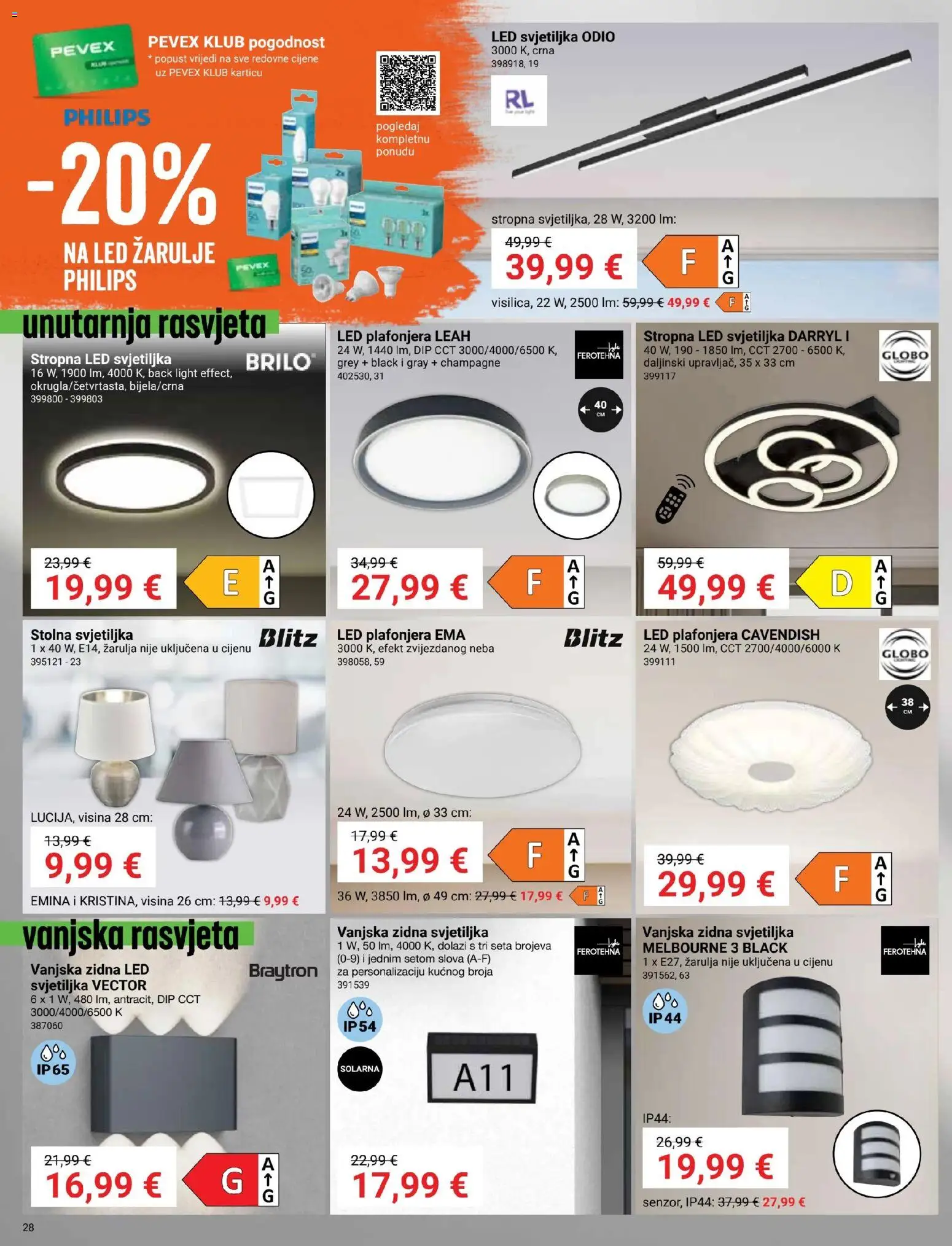 Pevex katalog | vrijedi od 23.10.2025 | Stranica: 28 | Proizvodi: Svjetiljka, Rasvjeta, Plafonjera, Žarulje
