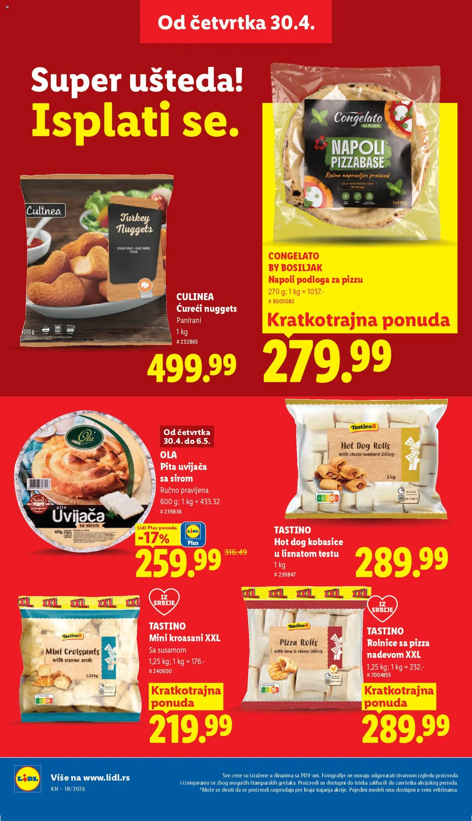 Lidl katalog - važi od 30.04.2026 | Strana: 26 | Proizvode: Chicken nuggets, Pita, Hot dog