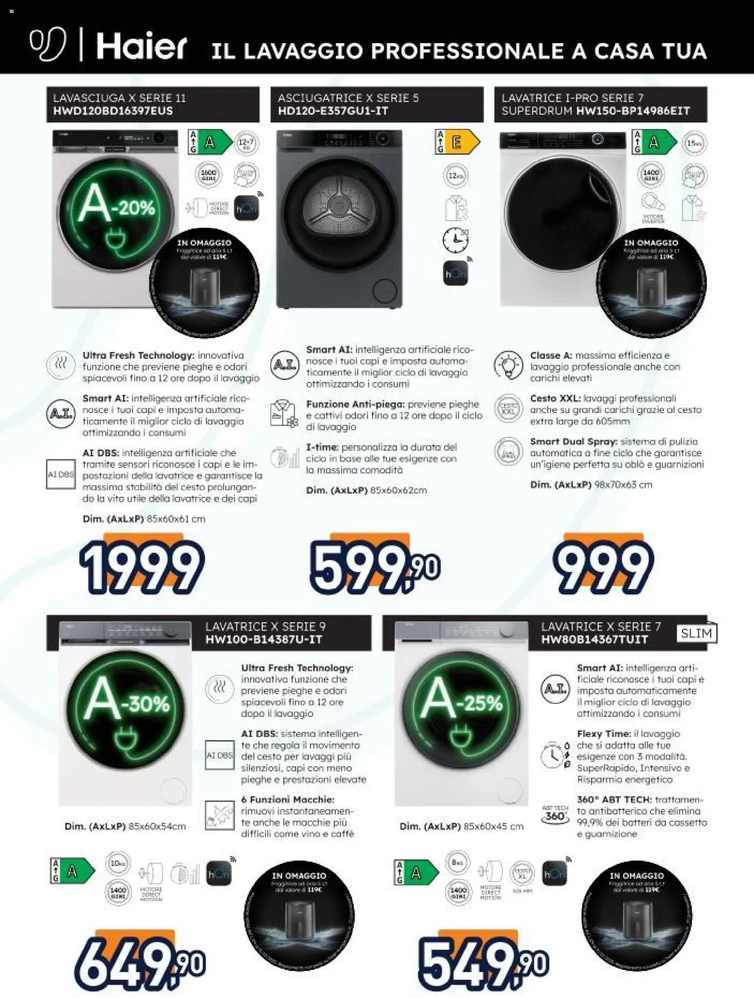 Volantino Unieuro del 20.11.2025 | Pagina: 2 | Prodotti: Caffè, Tè, Lavatrice, Asciugatrice