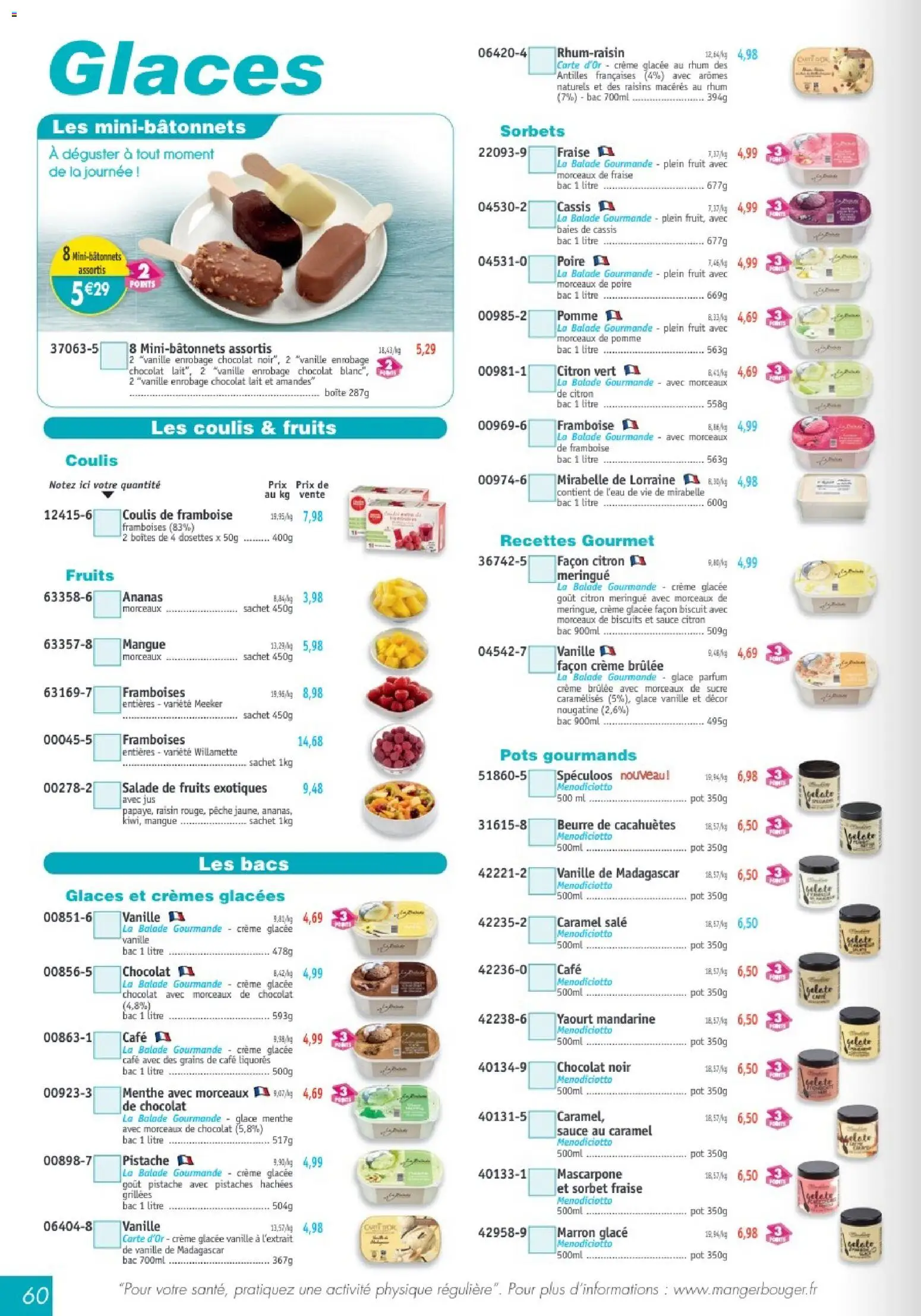 {H1} | Page: 60 | Produits: Salade, Cassis, Fraise, Café