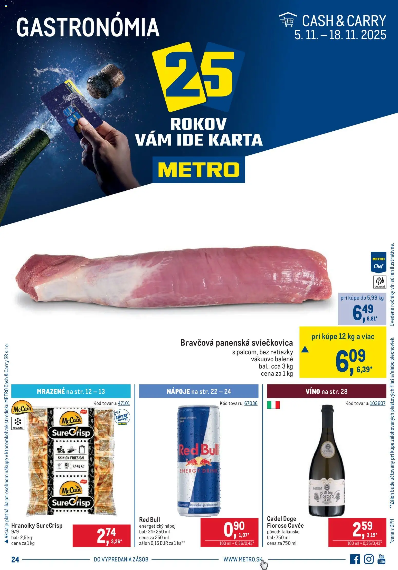 Nové Metro akcie – leták je platný od 05.11.2025 | Strana: 1 | Produkty: Víno, Red Bull, Energetický nápoj