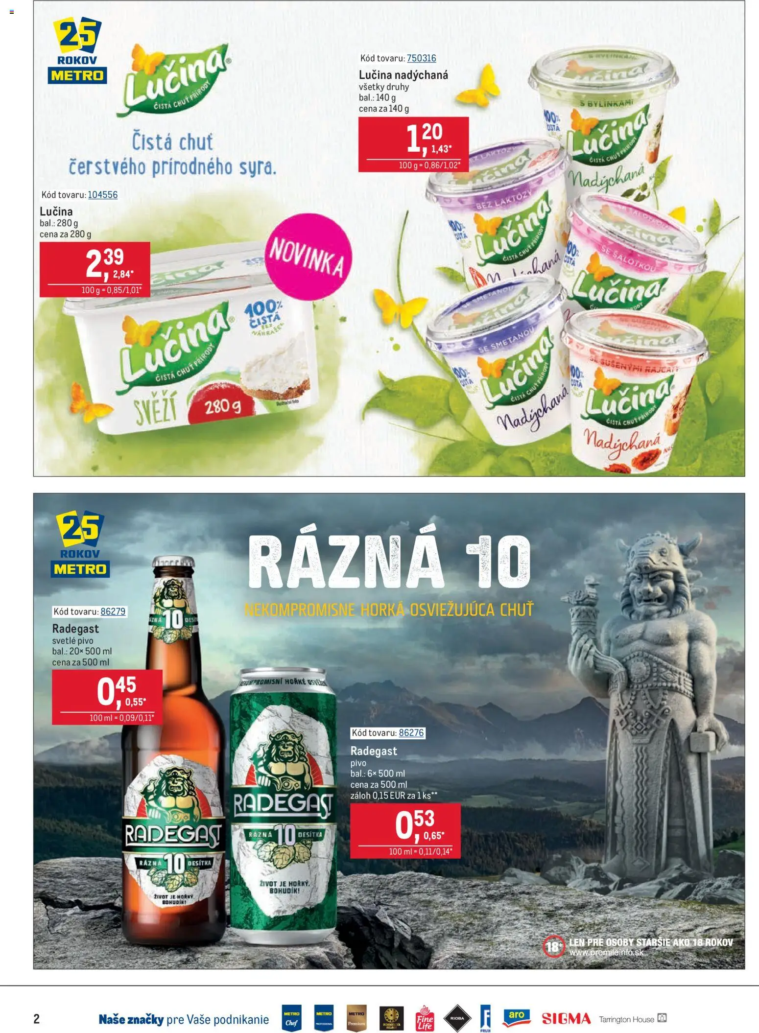 Nové Metro akcie – leták je platný od 22.10.2025 | Strana: 2 | Produkty: Pivo, Radegast