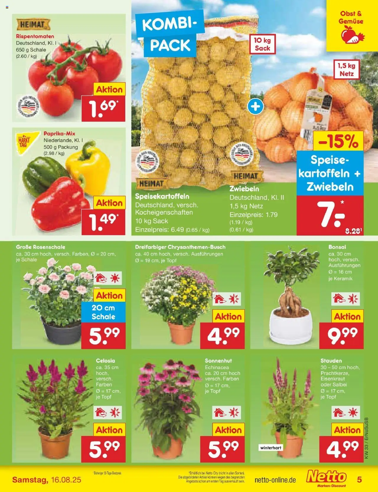 Netto Marken-Discount prospekt Erfurt	 - gültig ab dem 11.08.2025 | Seite: 5 | Produkte: Kartoffeln, Zwiebeln, Gemüse, Obst