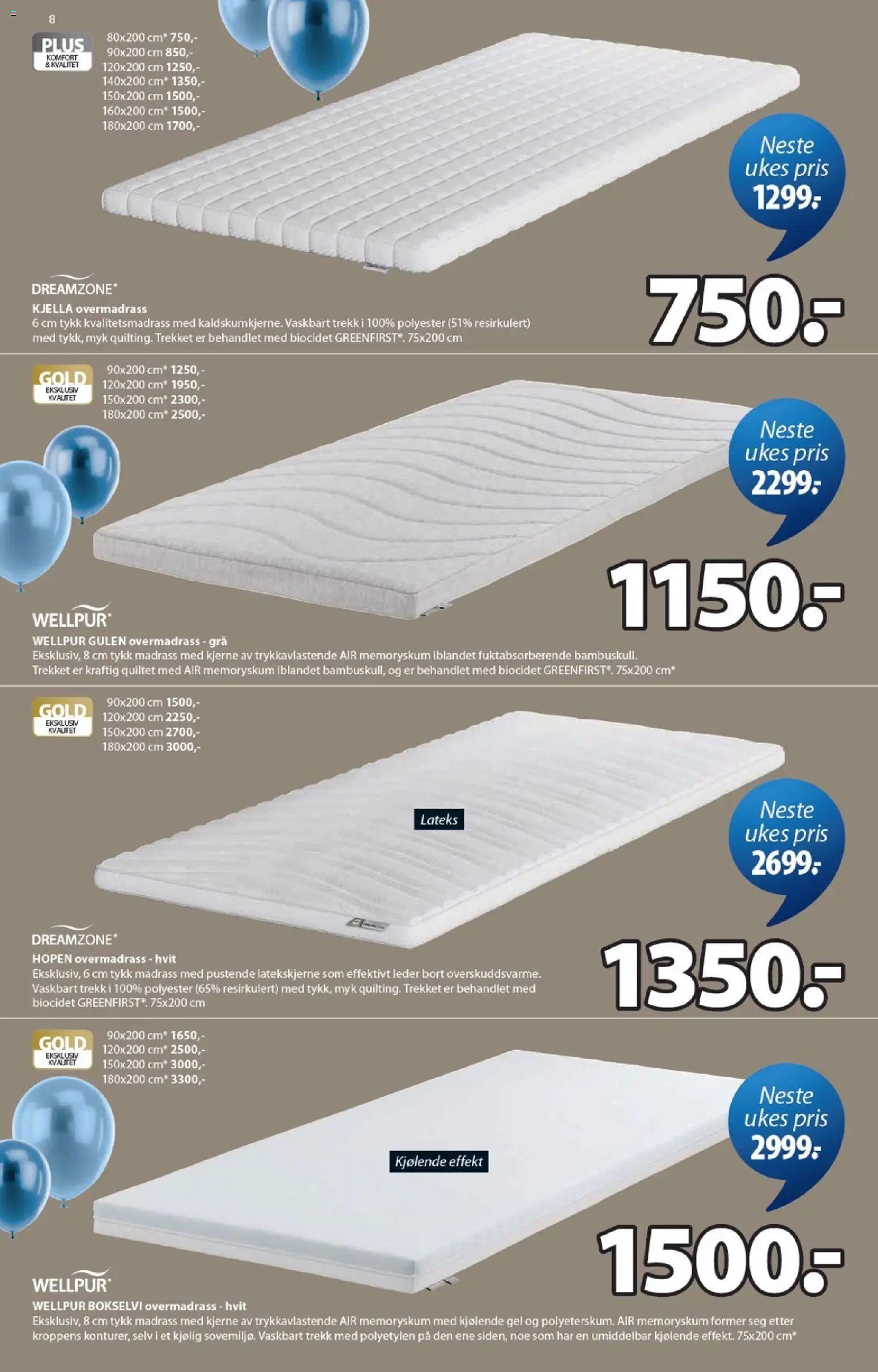 {H1} | Side: 8 | Produkter: Overmadrass, Madrass