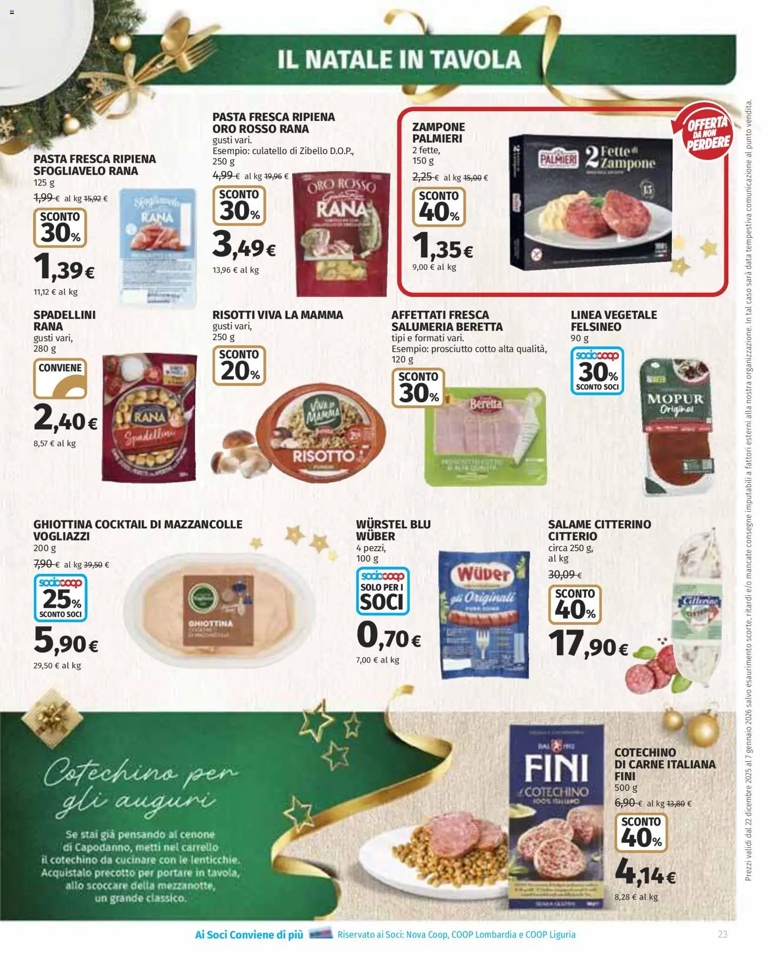 Volantino COOP del 22.12.2025 | Pagina: 23 | Prodotti: Prosciutto Cotto, Salame, Mazzancolle, Carrello