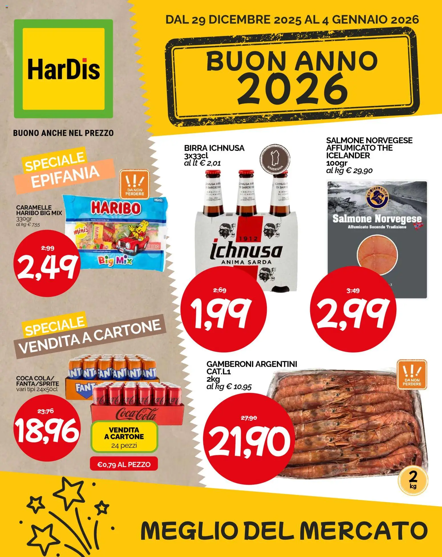 Volantino HarDis del 29.12.2025 | Pagina: 1 | Prodotti: Birra, Caramelle, The, Coca Cola