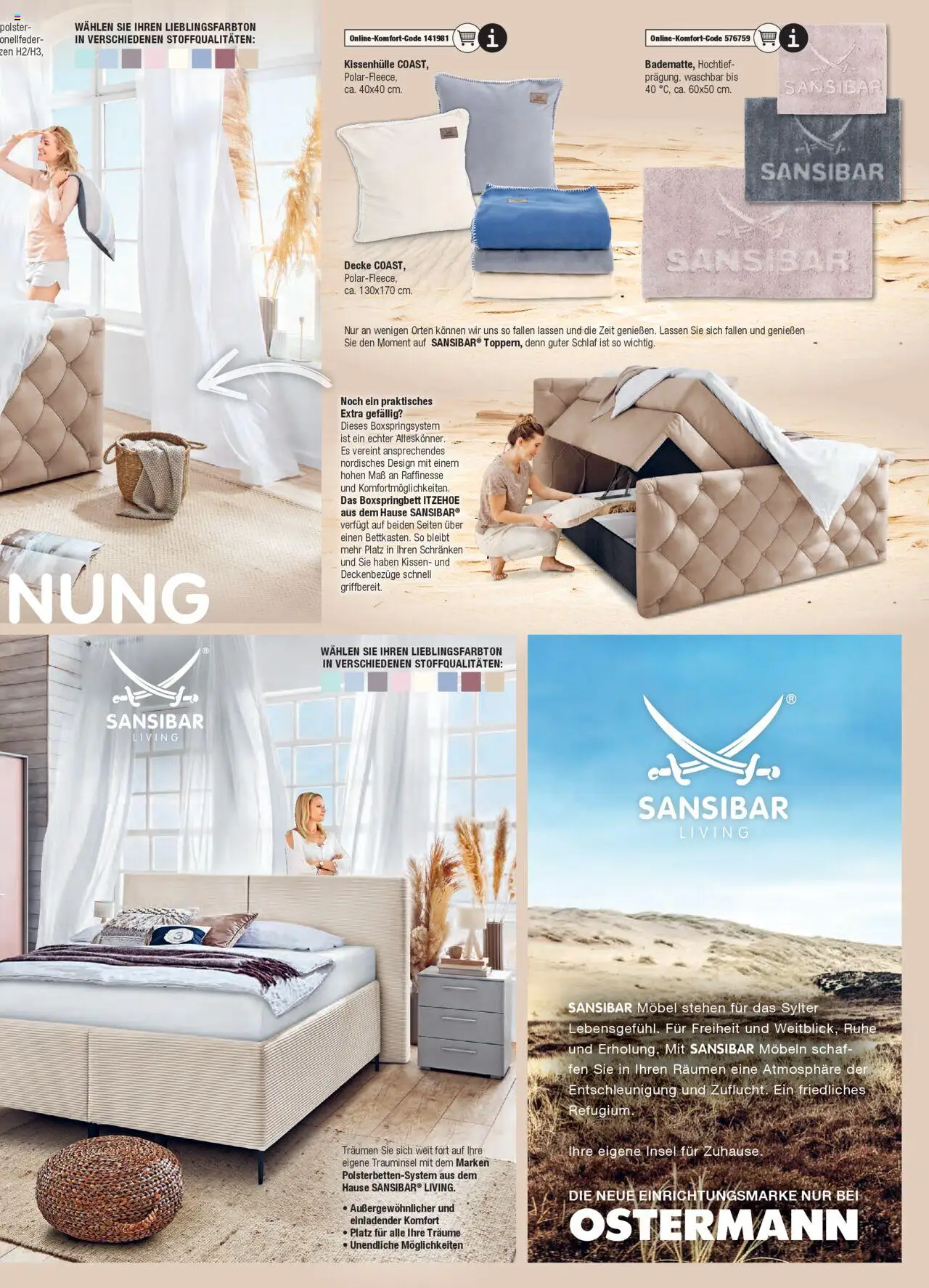Ostermann Sansibar Living  – gültig ab 01.01.2025 | Seite: 23 | Produkte: Kissen, Decke, Boxspringbett
