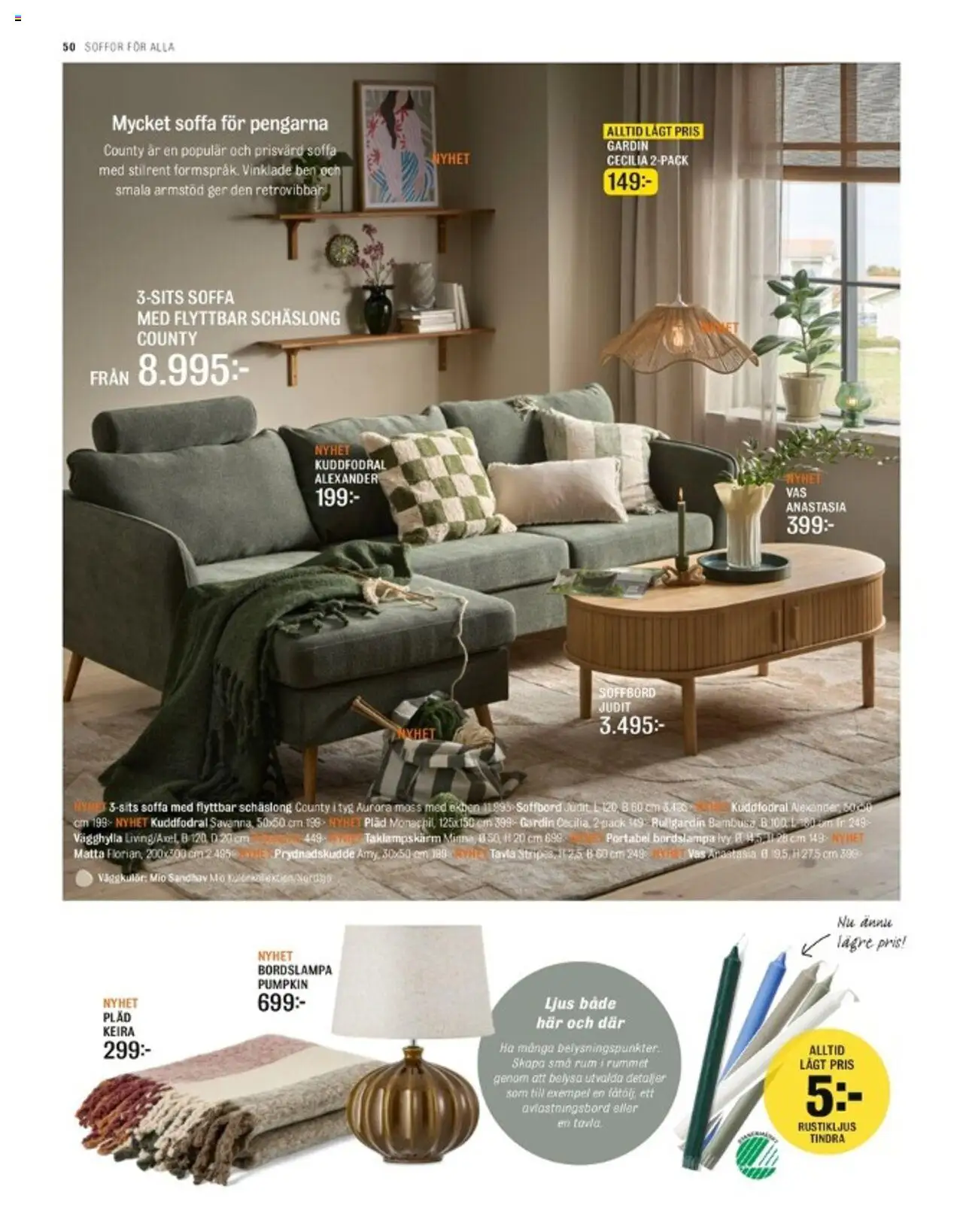 Mio reklamblad aktuell från 01.09.2025 | Sida: 50 | Produkter: Avlastningsbord, Pläd, Matta, Ljus