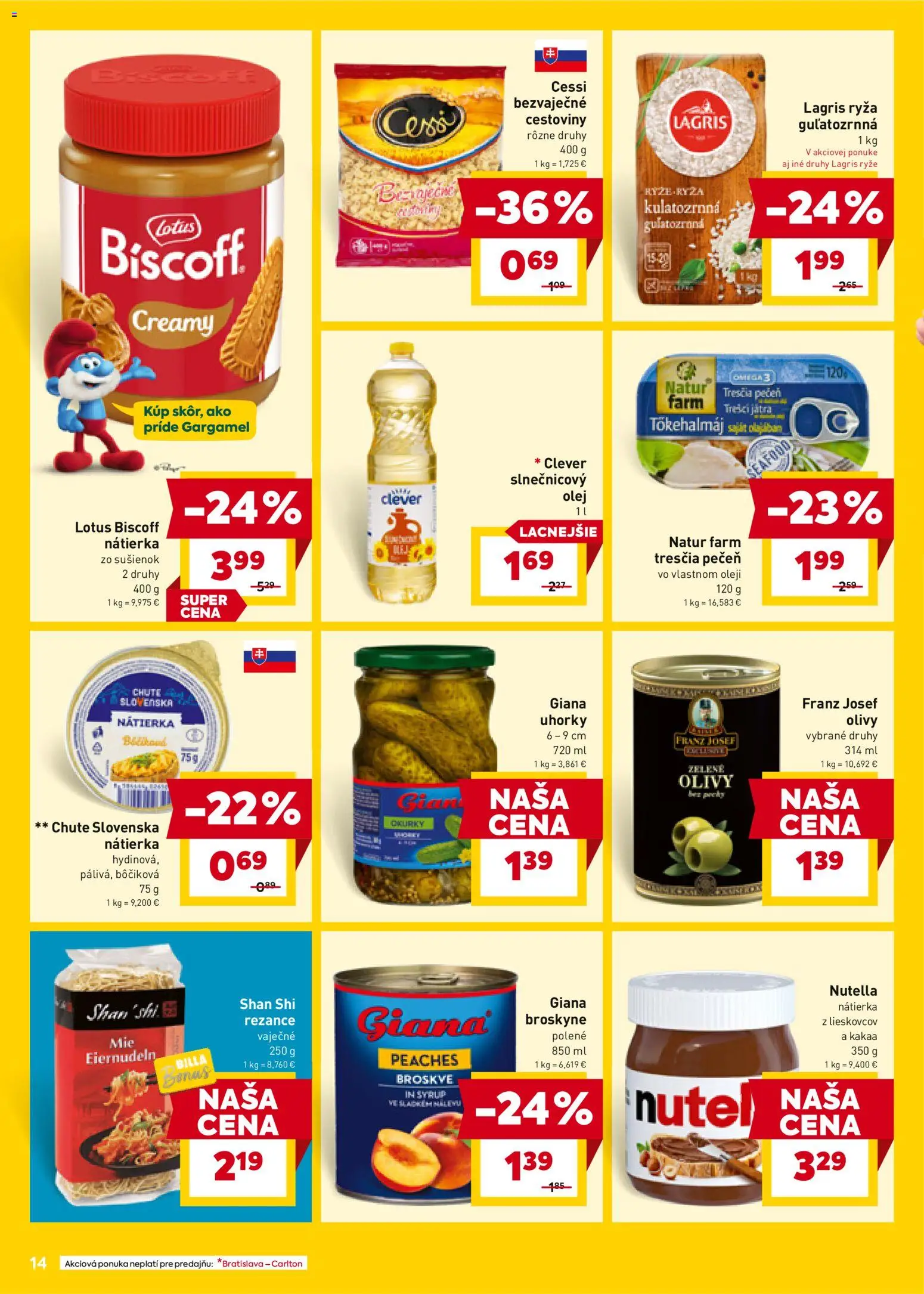 Nové Billa akcie – leták je platný od 26.11.2025 | Strana: 14 | Produkty: Olej, Ryža, Broskyne, Uhorky