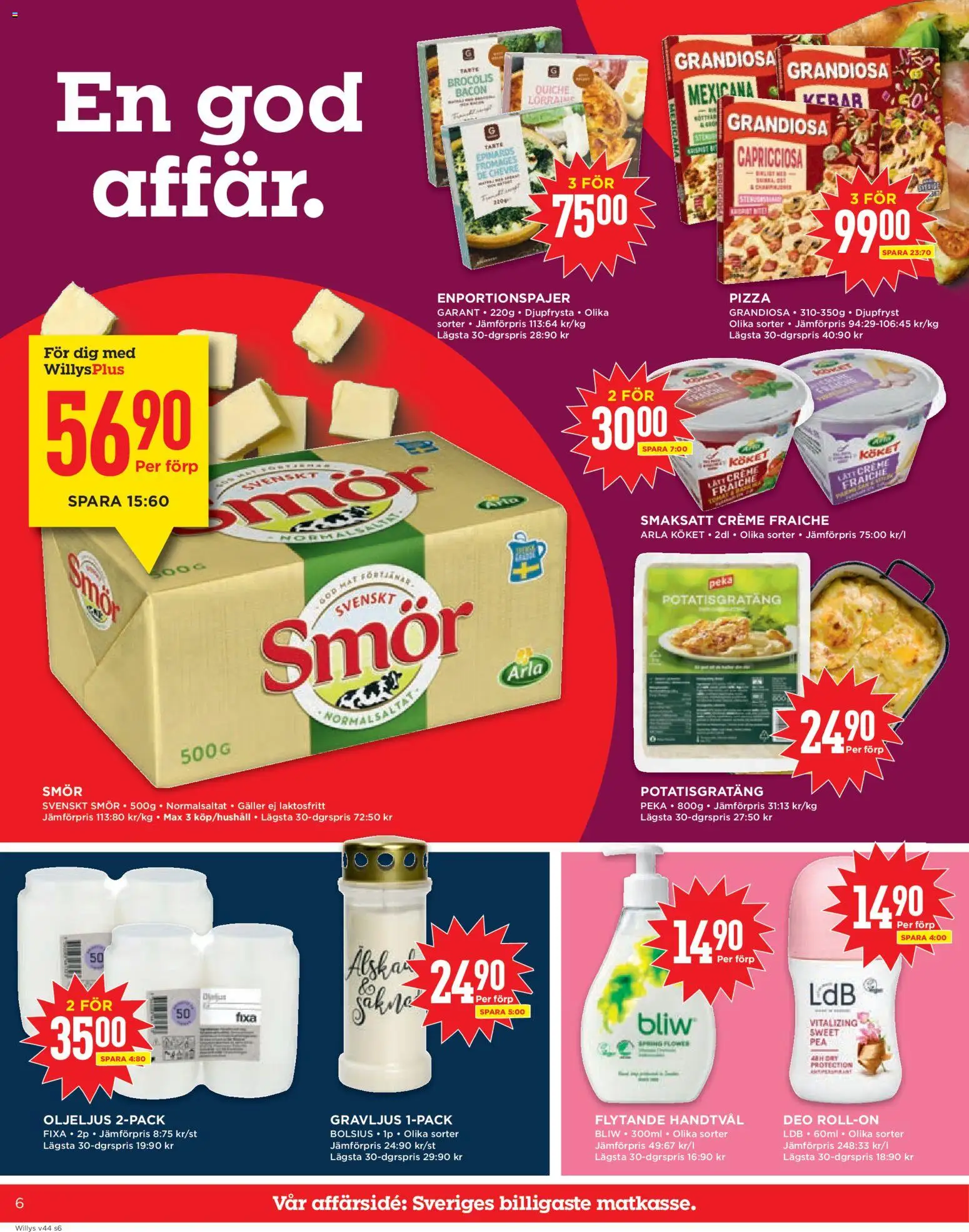 Willys reklamblad aktuell från 27.10.2025 | Sida: 6 | Produkter: Deodorant, Smör, Pizza, Handtvål