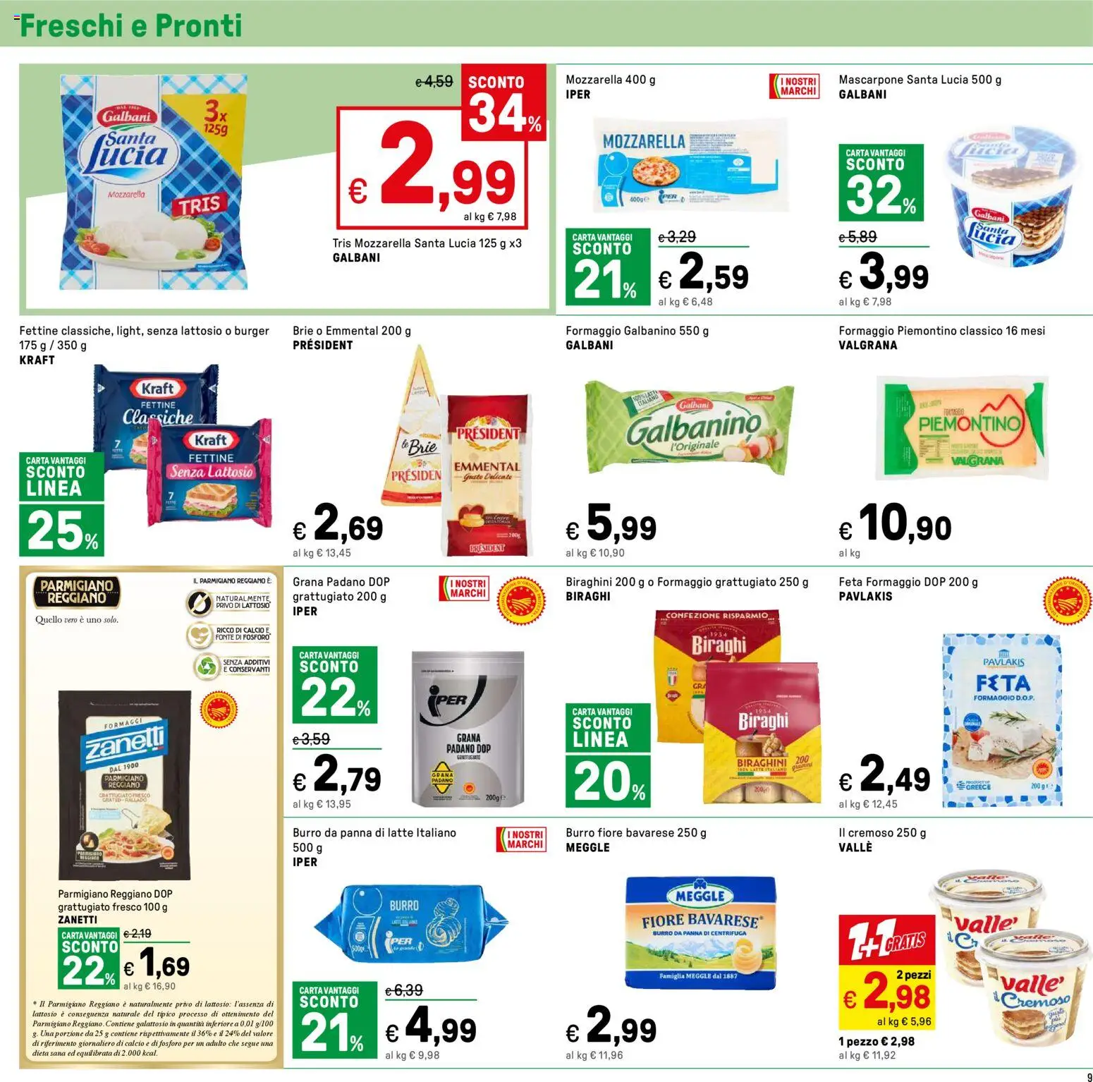 Volantino Iper del 24.10.2025 | Pagina: 9 | Prodotti: Latte, Formaggio, Parmigiano reggiano, Parmigiano