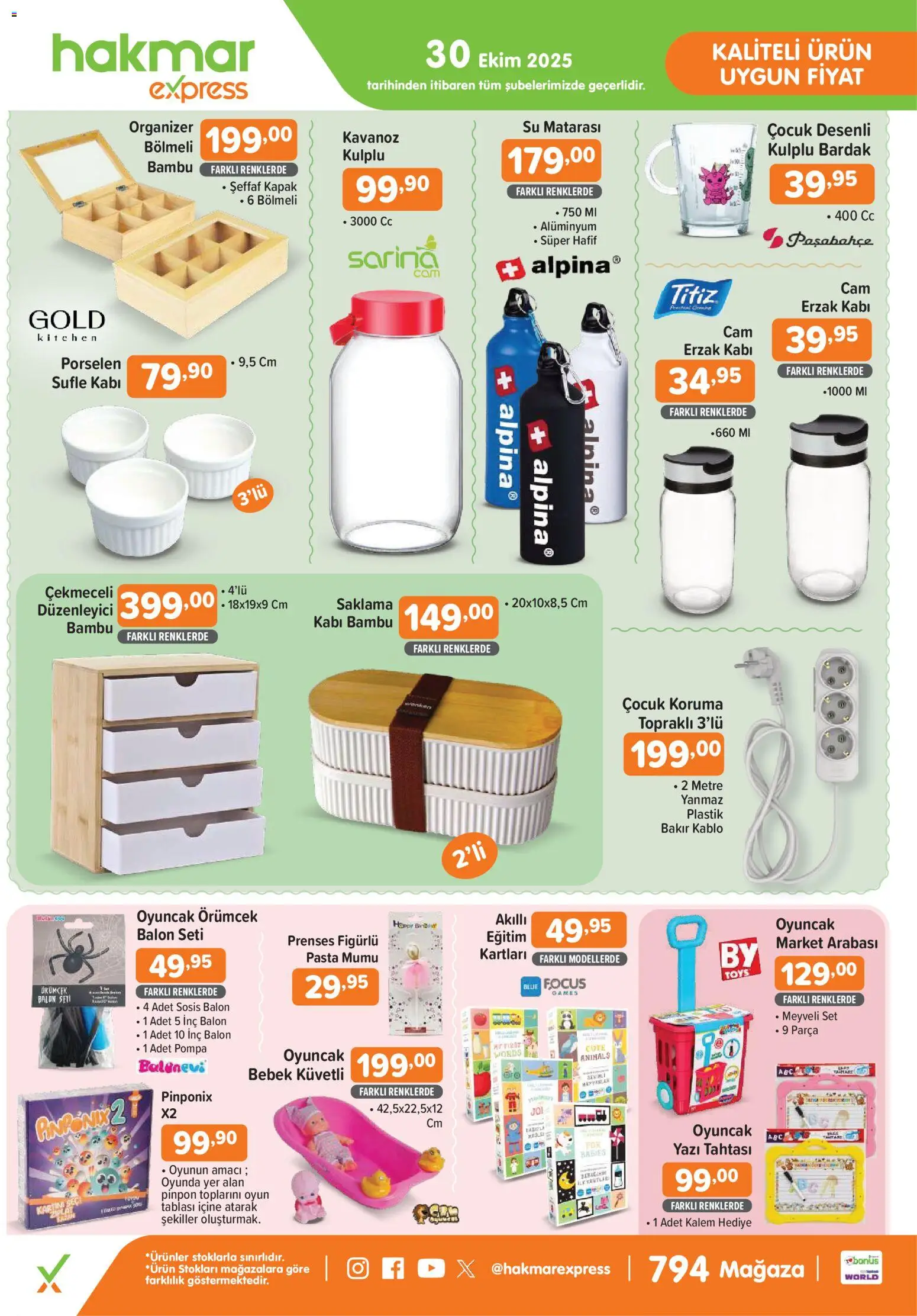 Hakmar Express Perşembe Aktüel Ürünler - 30.10.2025 tarihinden itibaren geçerlidir | Sayfa: 1 | Ürünler: Yazı tahtası, Su, Zselatin, Kablo