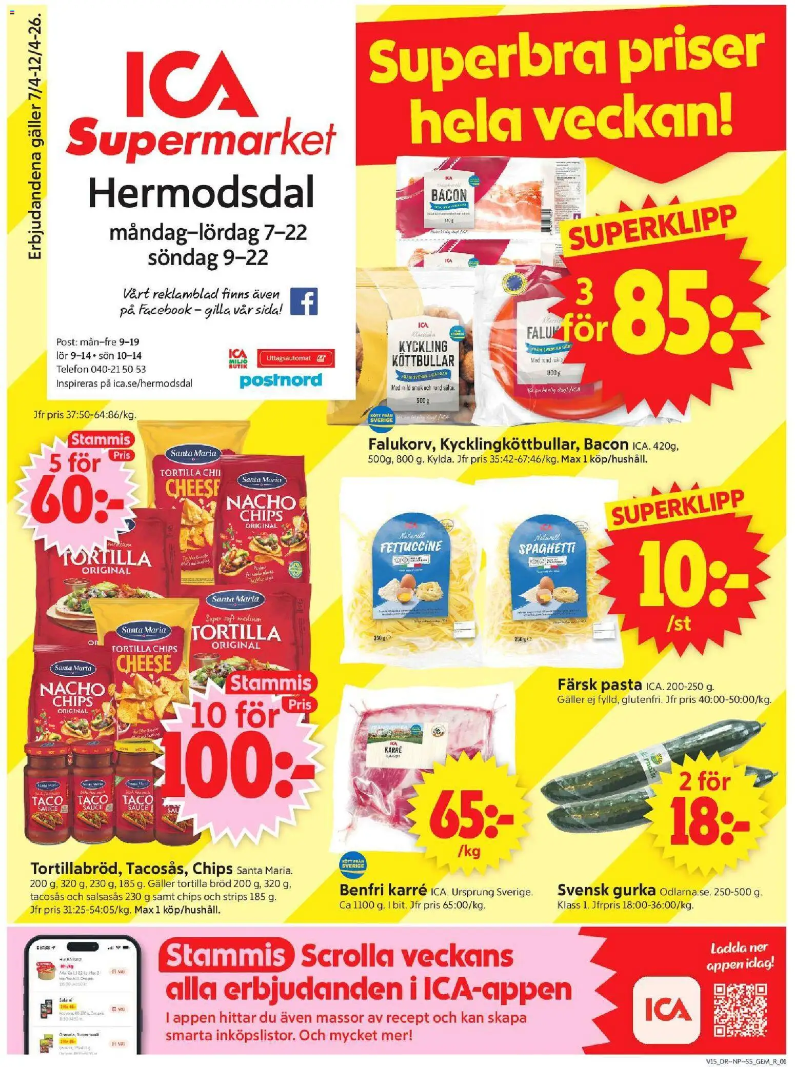 ICA Supermarket reklamblad aktuell från 06.04.2026 | Sida: 1 | Produkter: Gem, Galler, Telefon, Gurka