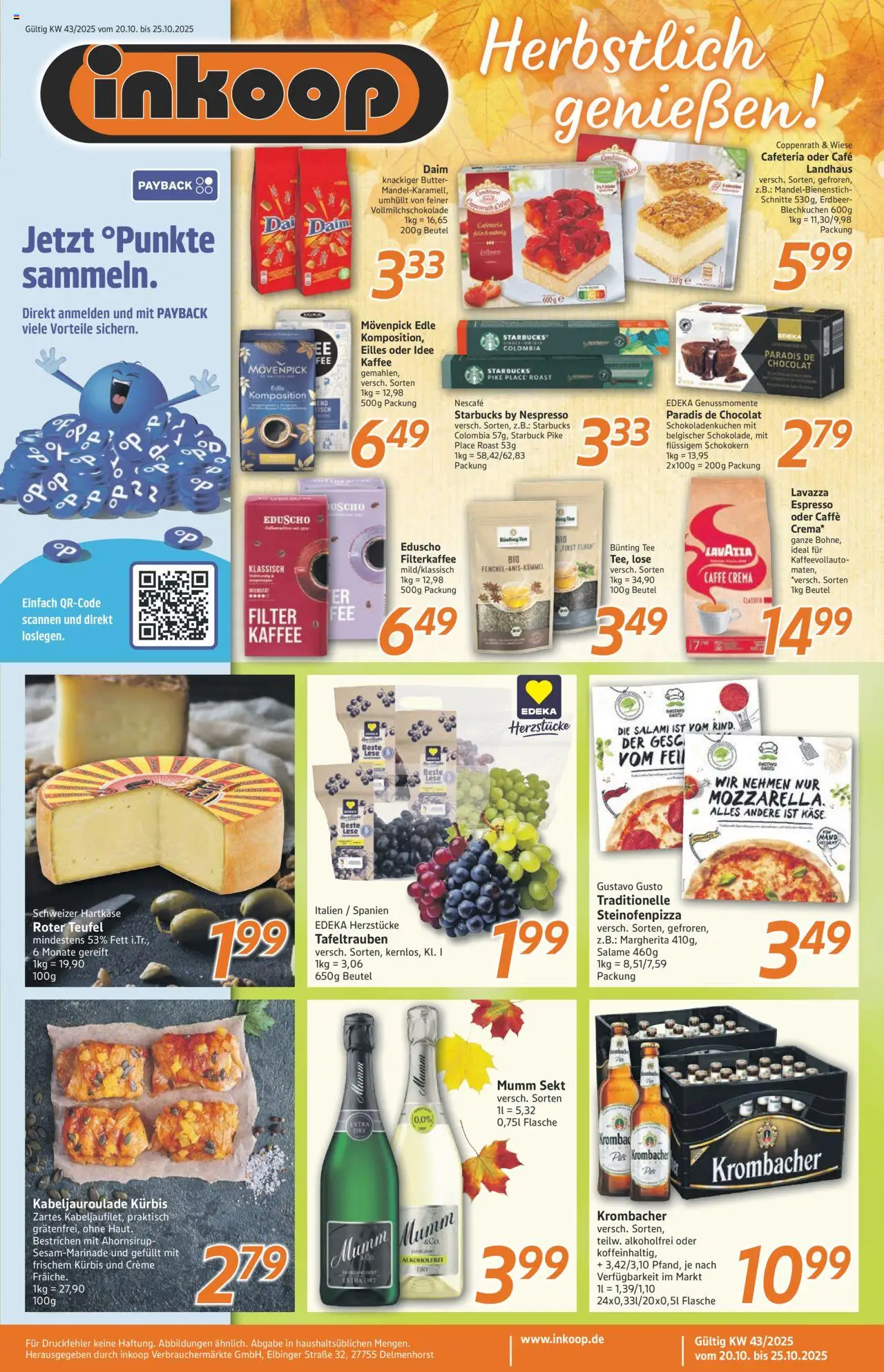 Inkoop Prospekt – gültig ab 20.10.2025 | Seite: 1 | Produkte: Gustavo gusto, Sekt, Starbucks, Creme